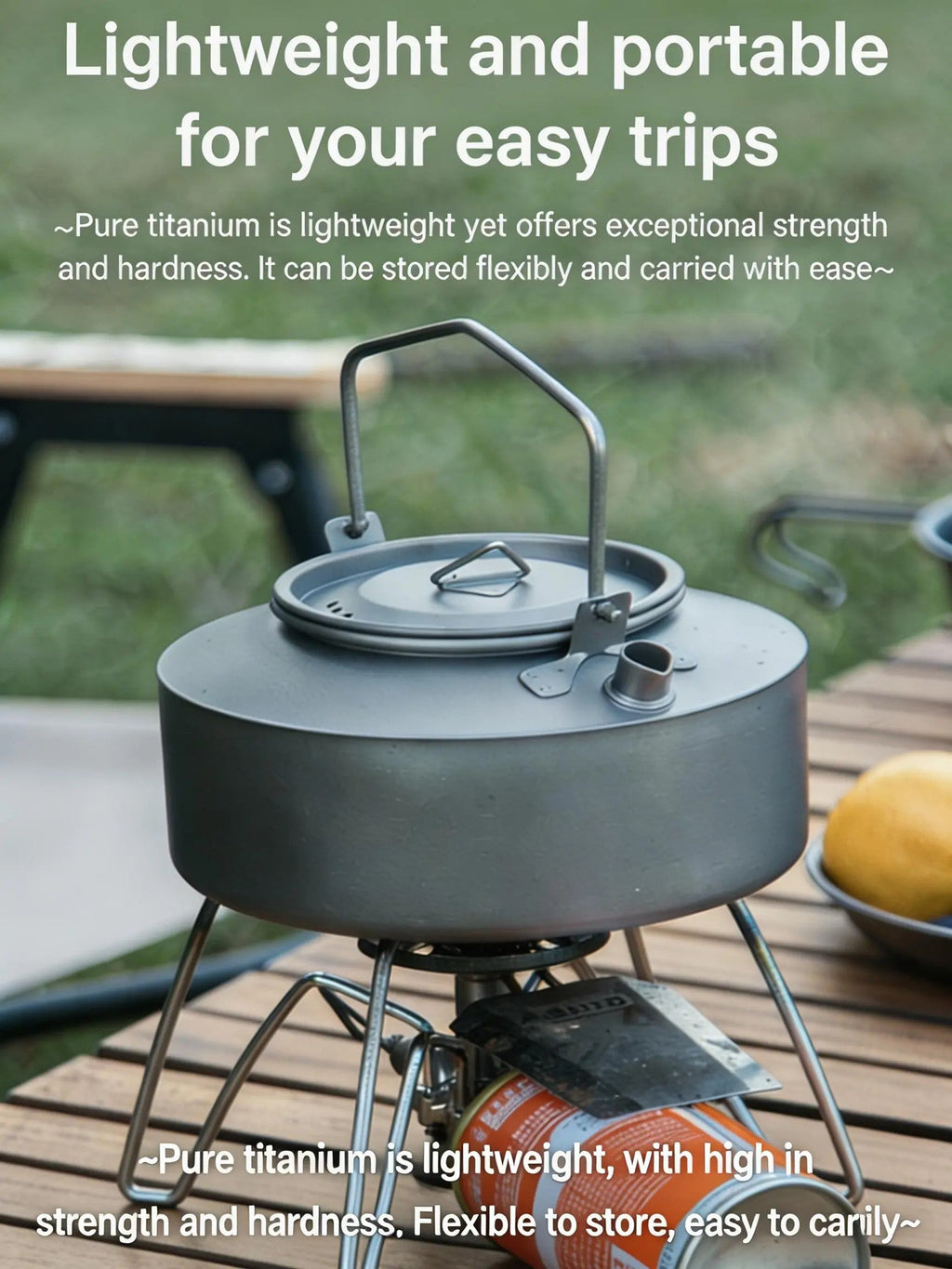 SNR Titanium Campingwasserkocher | 600-1000ml Leichter Outdoor Wasserkocher mit klappbarem Griff