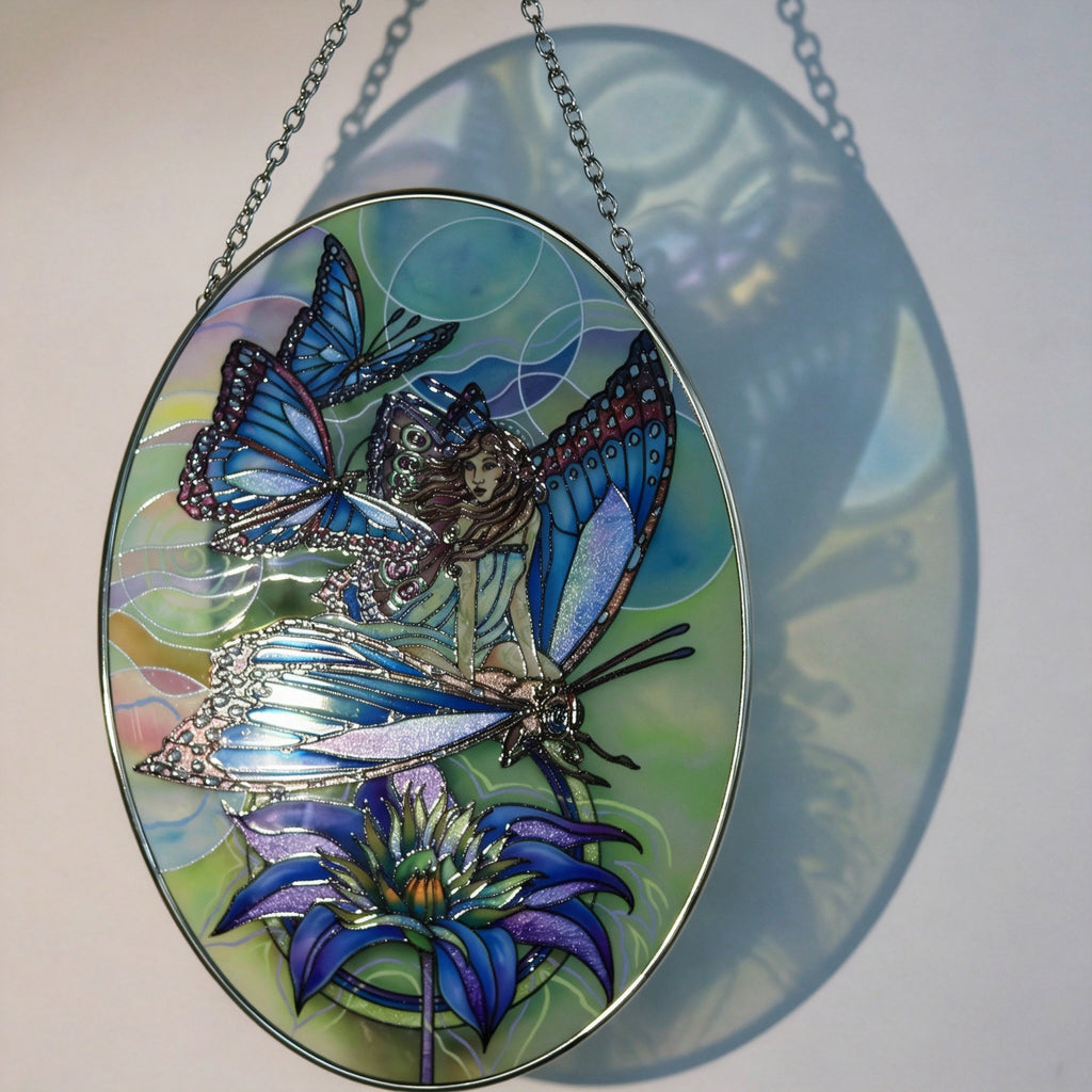 YAP Stained Glass Suncatcher Hanging Ornament, Angel Clover Window Wall Decor, Pastoral Home Gift