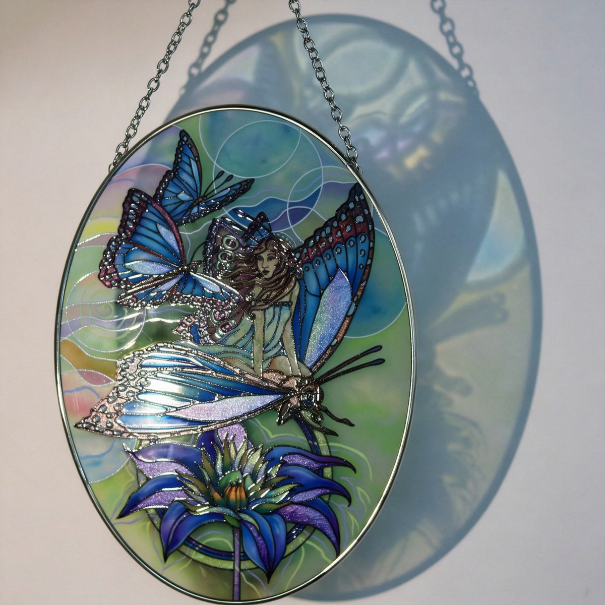 YAP Stained Glass Suncatcher Hanging Ornament, Angel Clover Window Wall Decor, Pastoral Home Gift