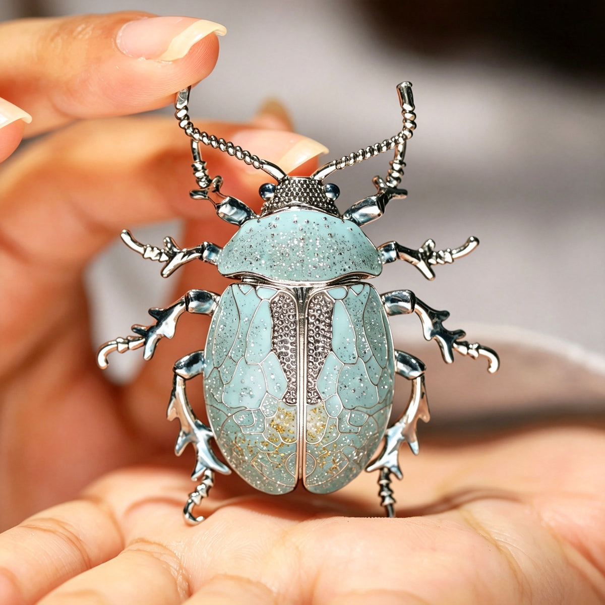 QZY Original Design Beetle Brooch Copper Hand Painted Enamel Dual‑use Lapel Pin