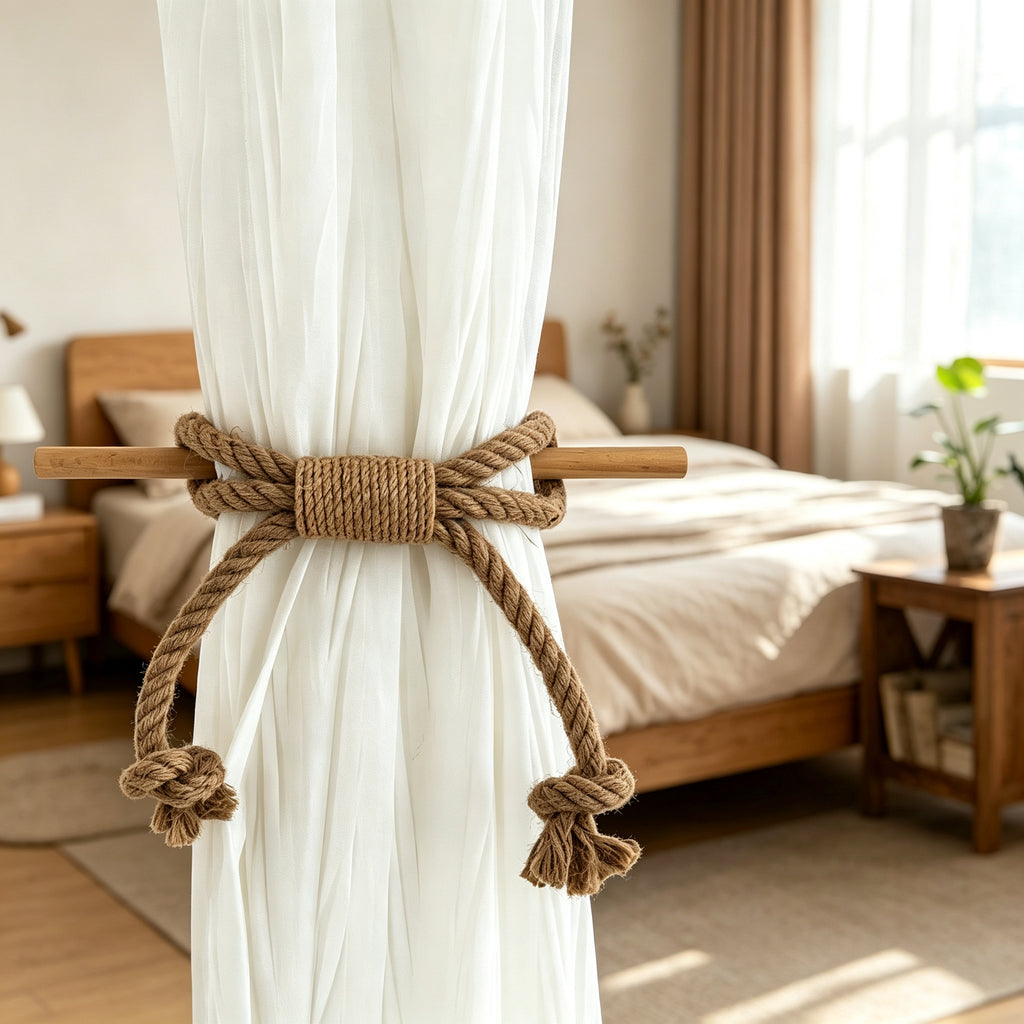 JXG Handwoven Cotton Curtain Tie Backs Boho Rope Tiebacks Set of 2