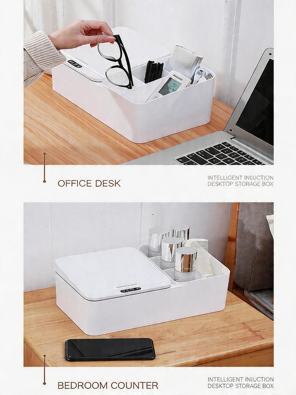 EST Smart Sensor Desktop Storage Box, Automatic Open Multi-Grid Organizer