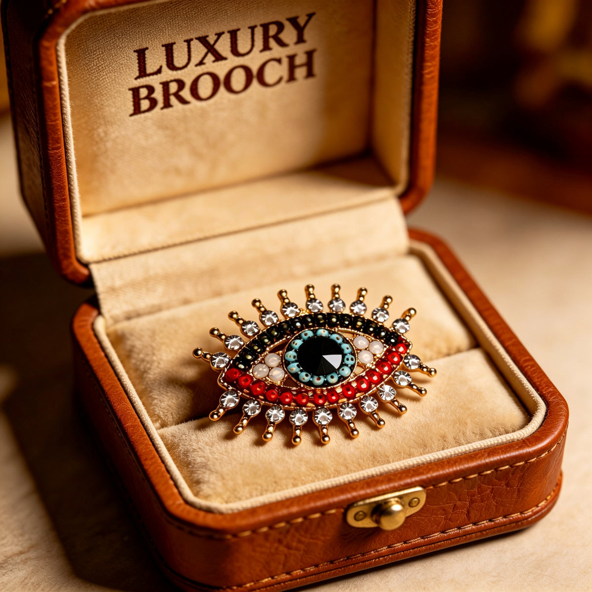 QZY Vintage Evil Eye Rhinestone Brooch Copper Electroplated Women Commute Pin