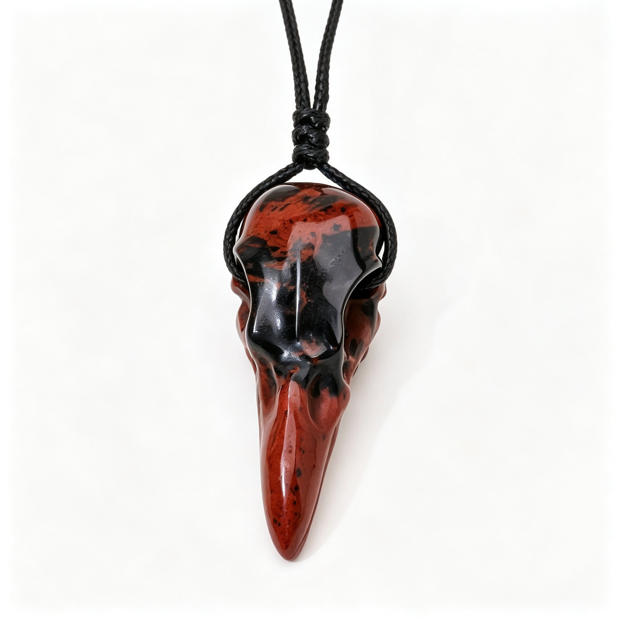 RYS Natural Crystal Crow Skull Pendant Necklace | Gothic Couple Jewelry with Handmade Black Cord
