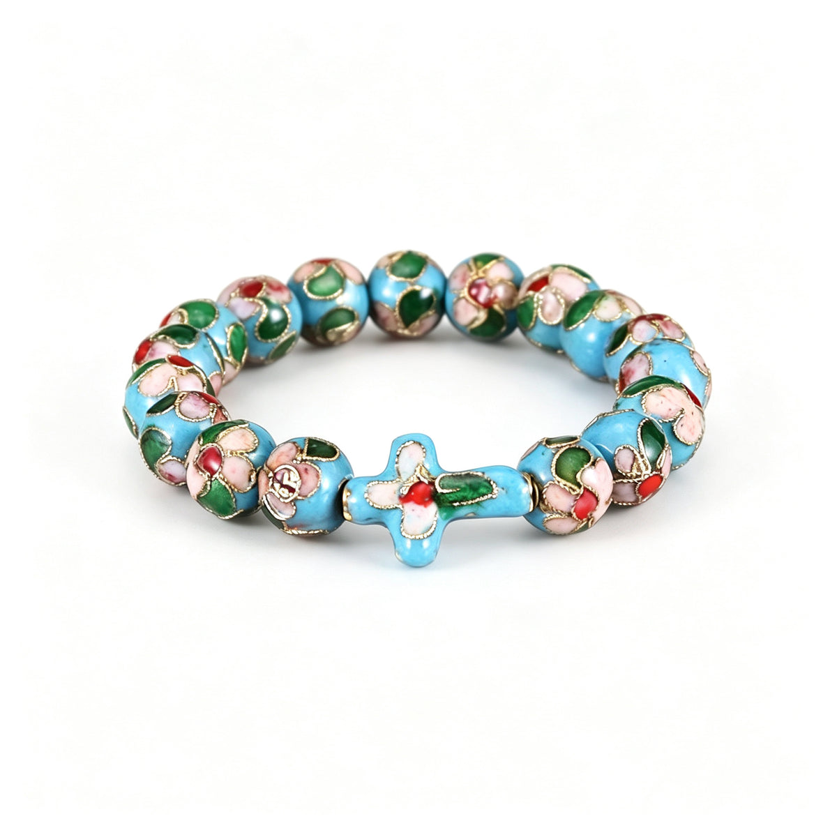 JCJ Handmade Cloisonne Enamel Cross Bracelet Filigree Beaded