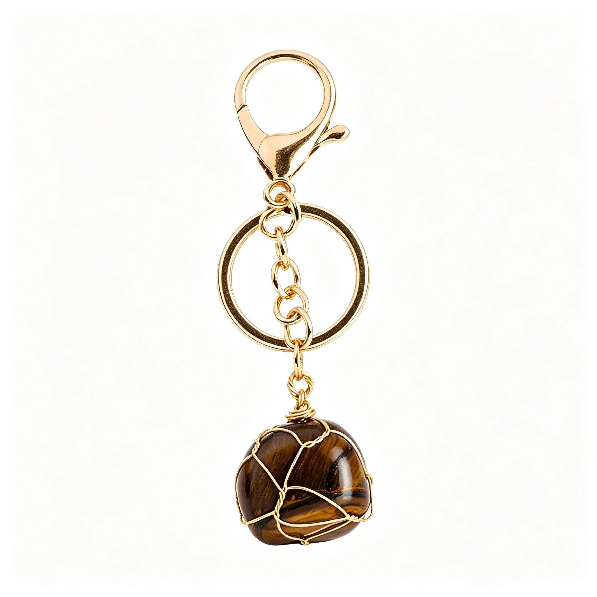 RYS Natural Rough Crystal Handmade Mesh Pouch Keychain Irregular Tumbled Stone Bag Charm