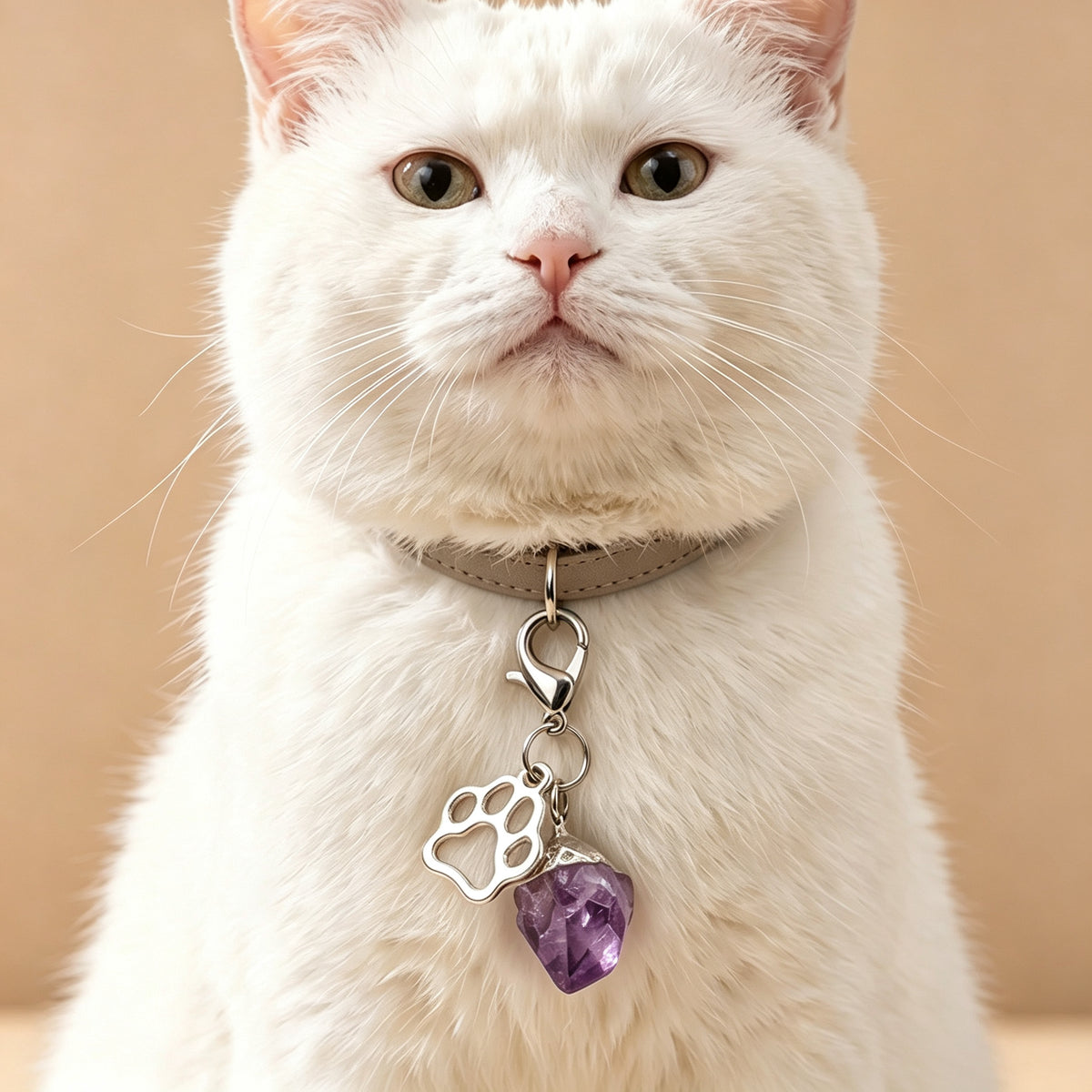 RYS Natural Amethyst Pet Pendant, DIY Crystal Keychain Bag Charm for Pets