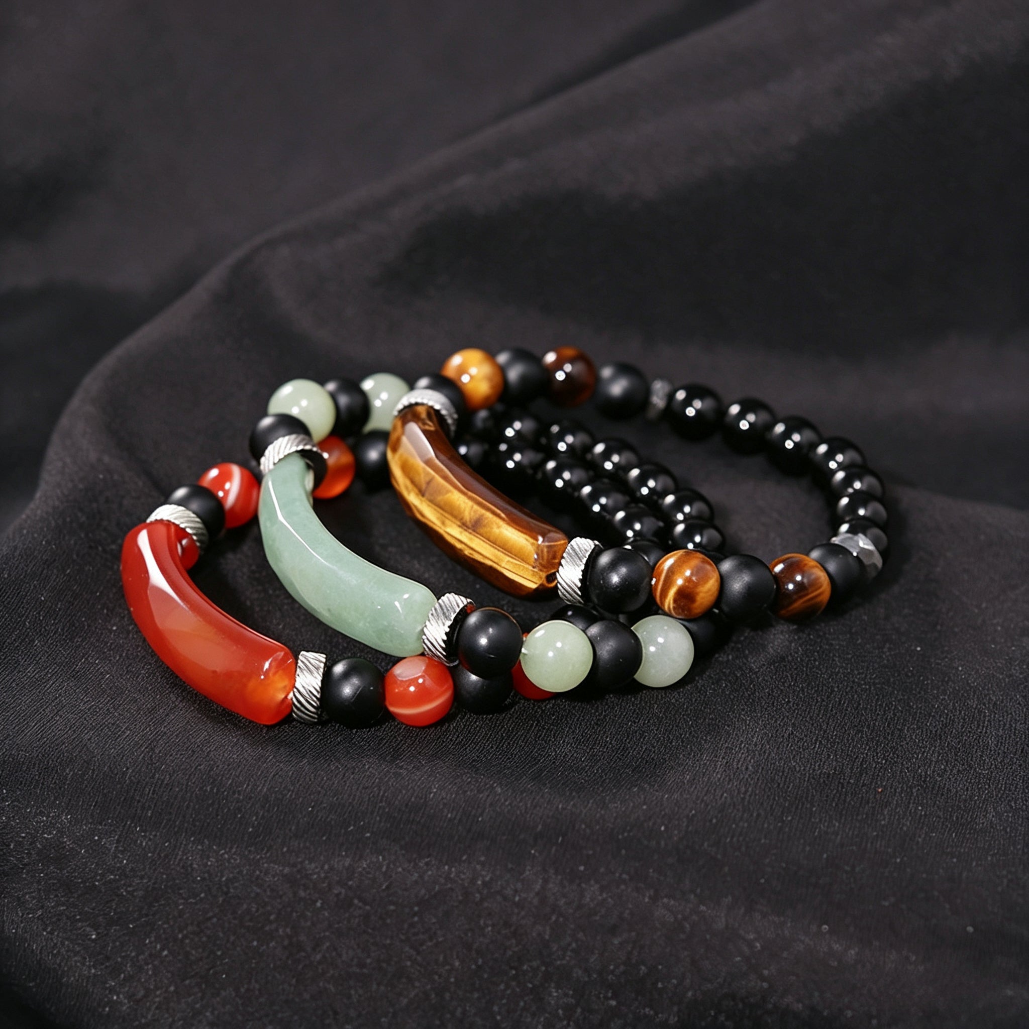 RYS Natural Crystal Beaded Bracelet - Handmade Agate & Tiger Eye Wristband