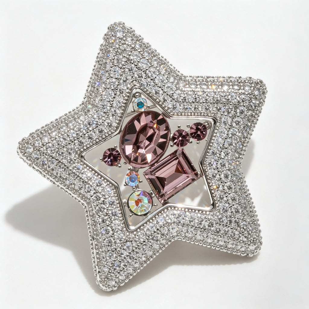 QZY Luxury Star Brooch Rhinestone Crystal Pin Elegant Coat Accessory