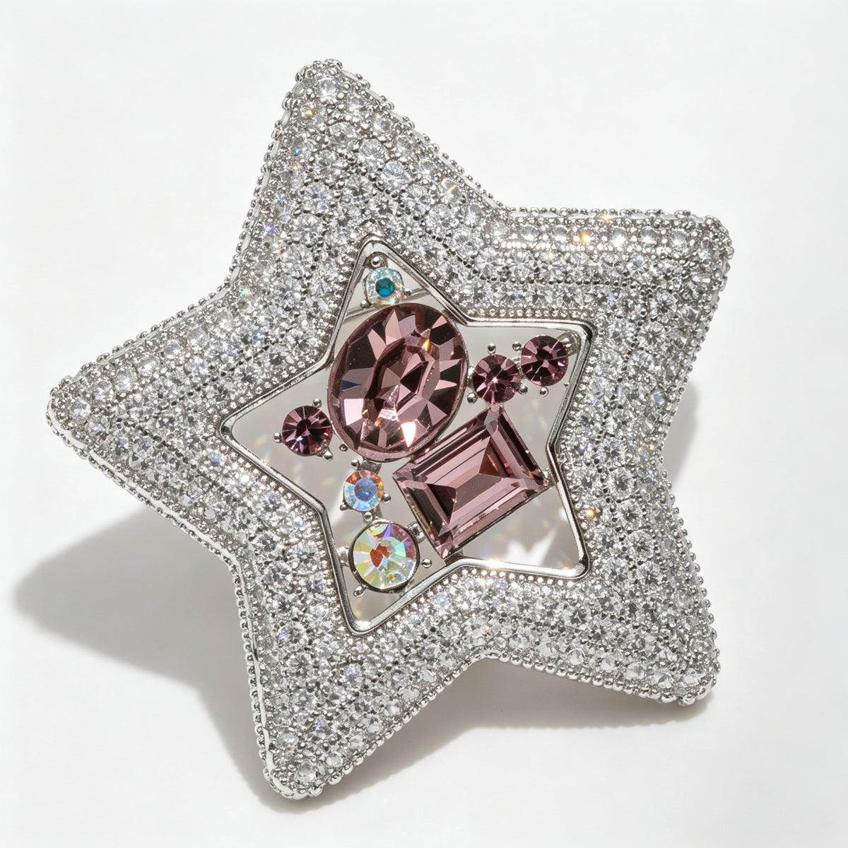 QZY Luxury Star Brooch Rhinestone Crystal Pin Elegant Coat Accessory