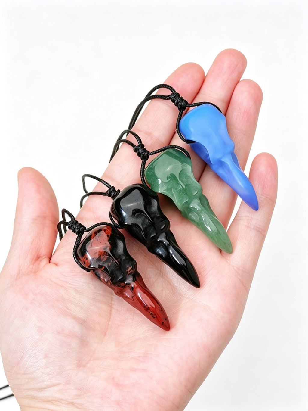 RYS Natural Crystal Crow Skull Pendant Necklace | Gothic Couple Jewelry with Handmade Black Cord