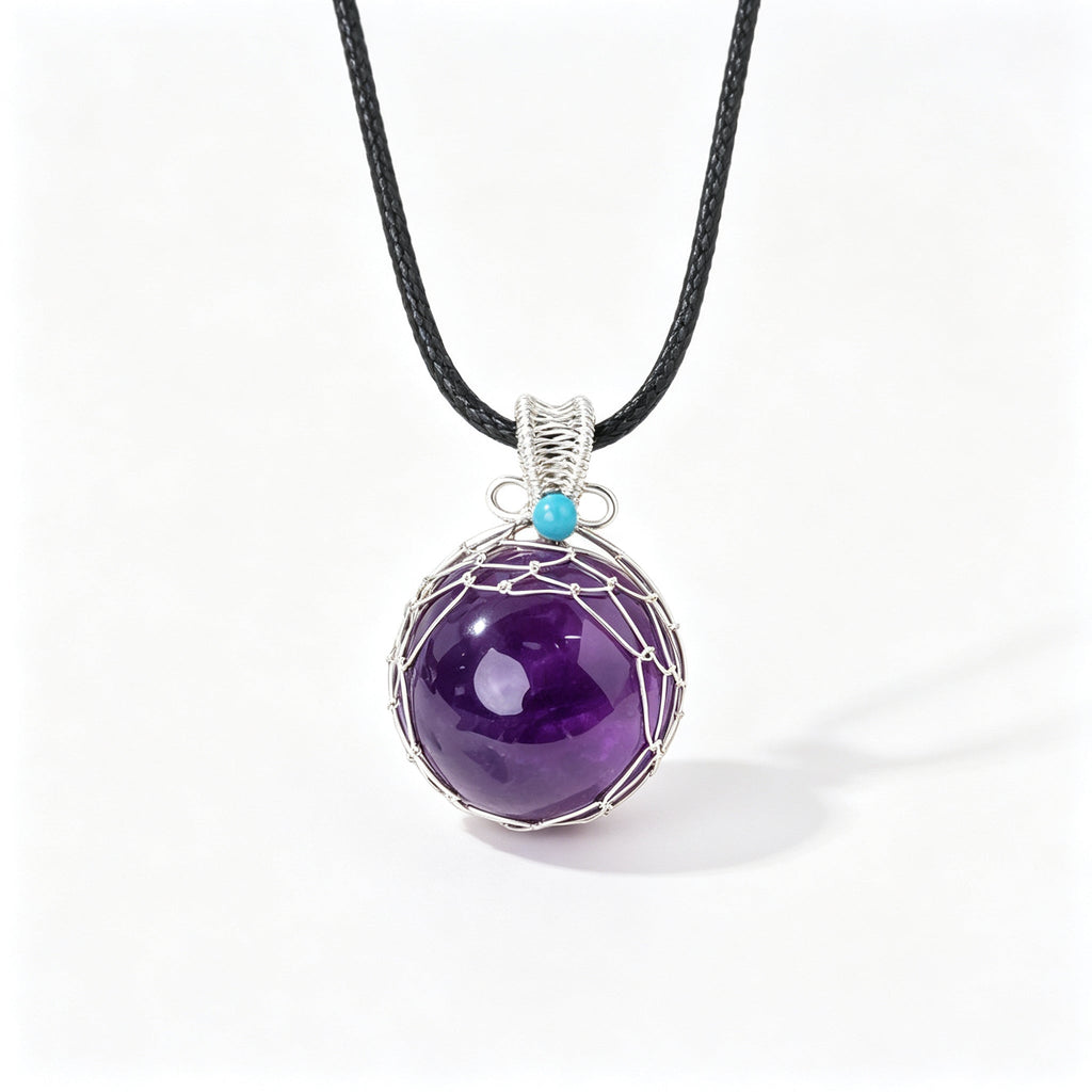 RYS Natural Azeztulite Rainbow Crystal Ball Pendant Necklace with Leather Cord