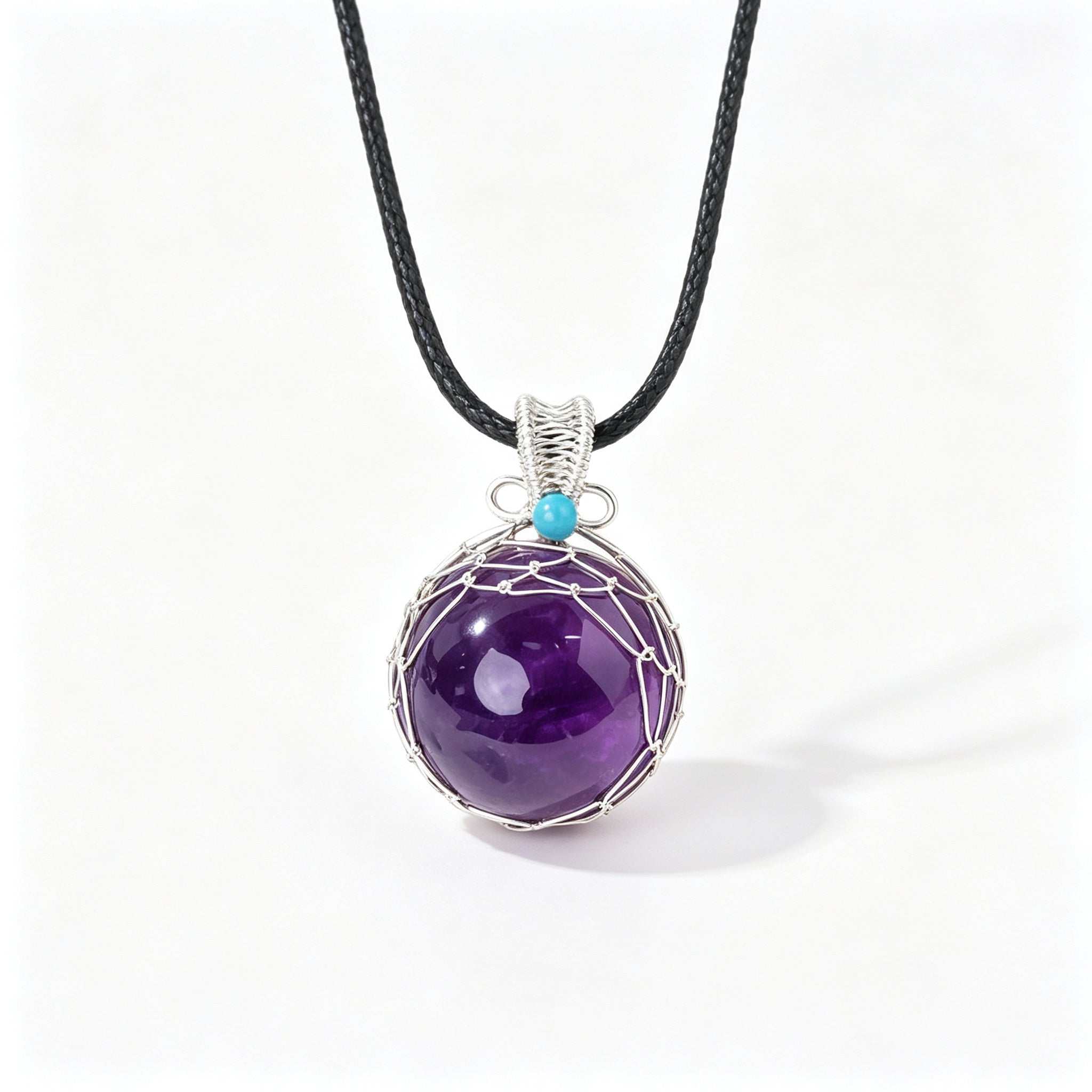 RYS Natural Azeztulite Rainbow Crystal Ball Pendant Necklace with Leather Cord
