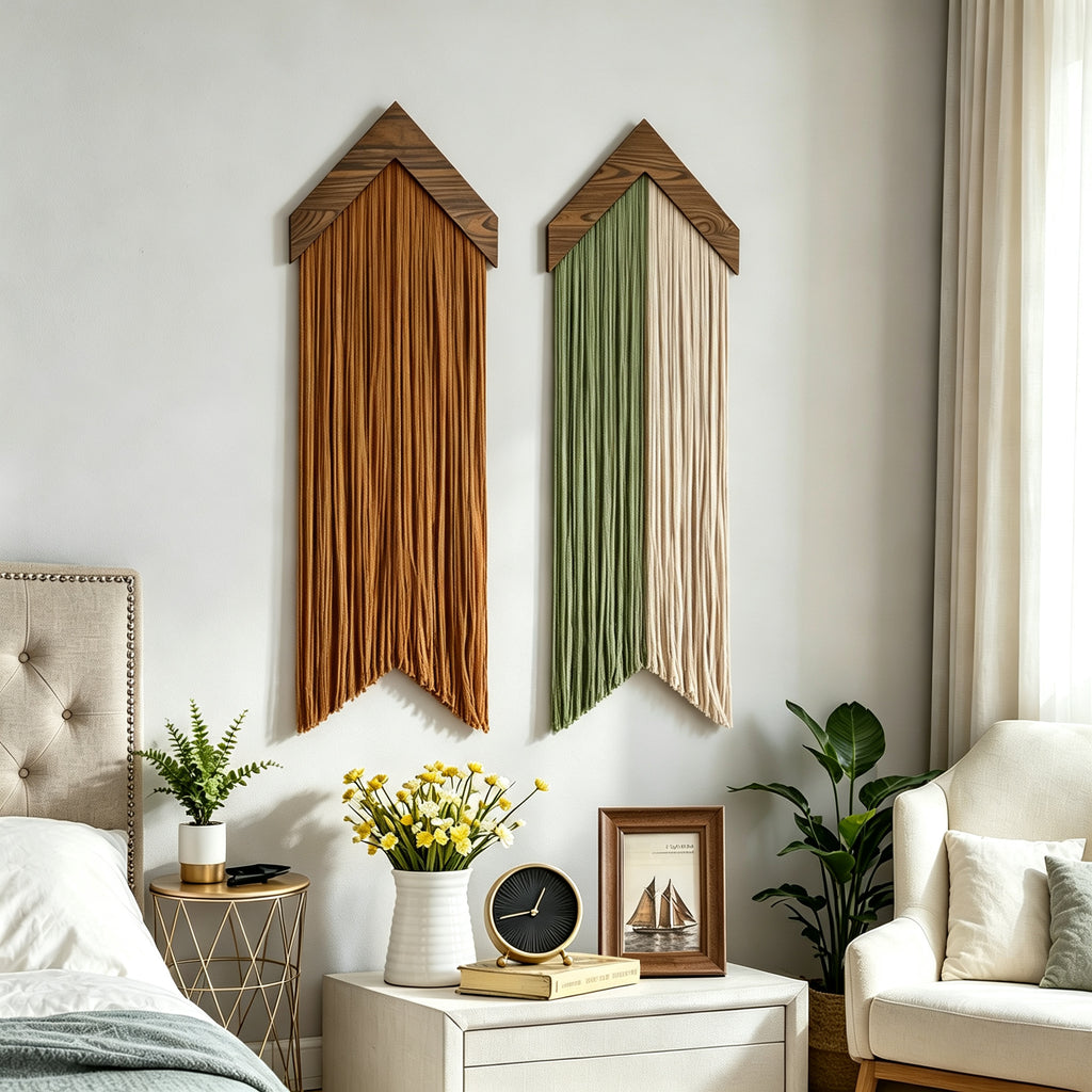 JXG Wooden Board Tassel Wall Hanging Boho Macrame Nordic Wall Decor for Home Hotel Airbnb