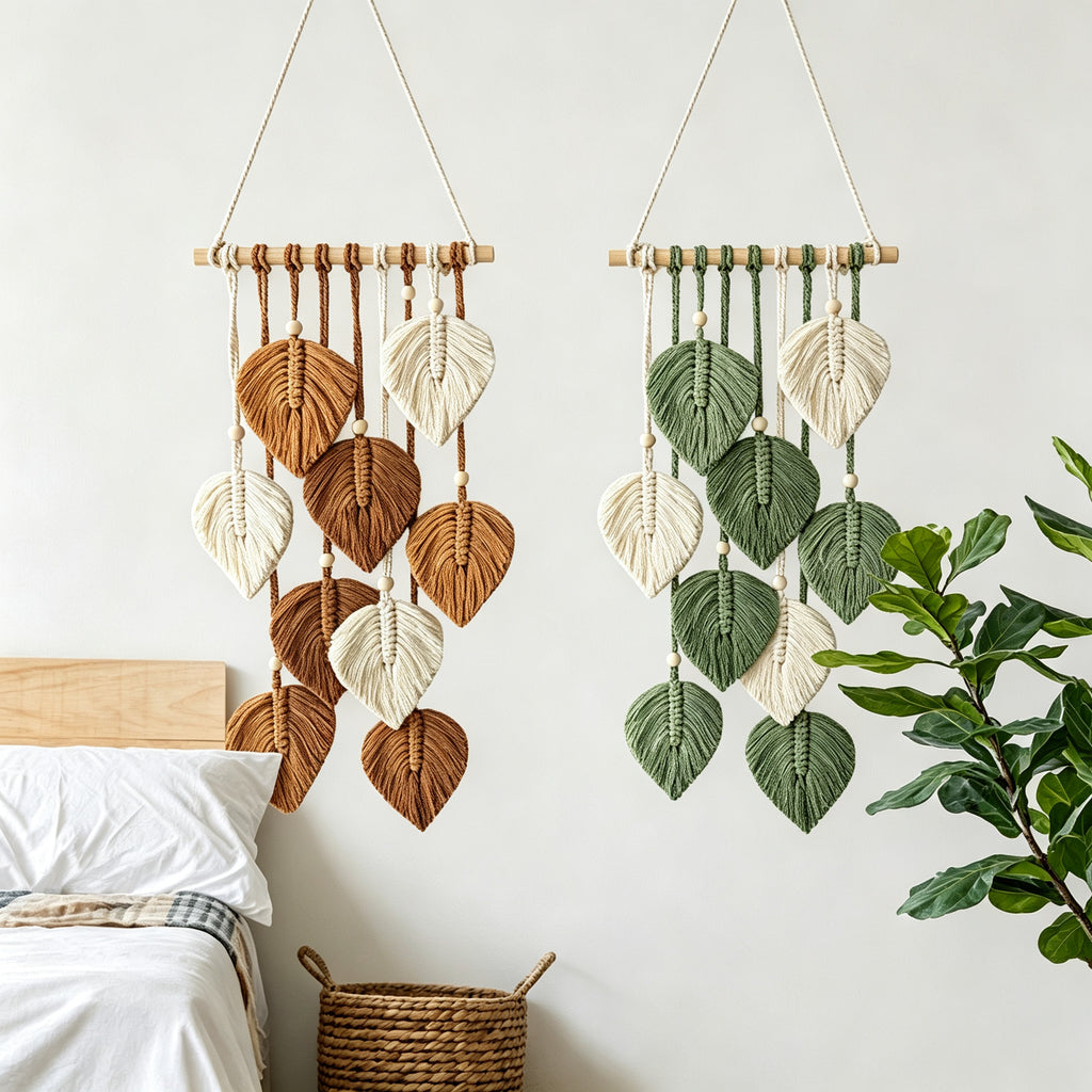JXG Handwoven Macrame Leaf Wall Hanging Boho Cotton Rope Wall Tapestry for Bedroom Living Room Balcony Home Decor