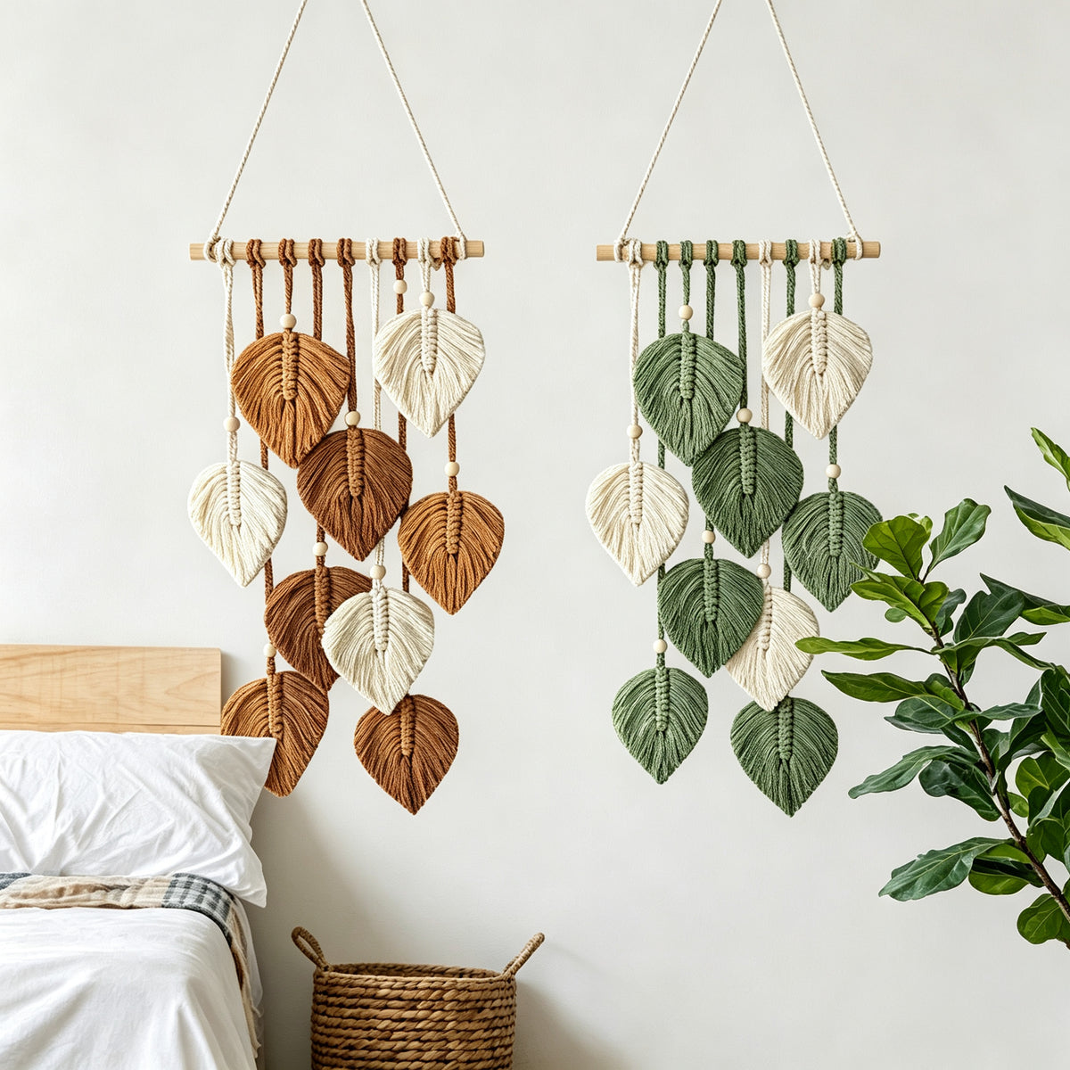 JXG Handwoven Macrame Leaf Wall Hanging Boho Cotton Rope Wall Tapestry for Bedroom Living Room Balcony Home Decor