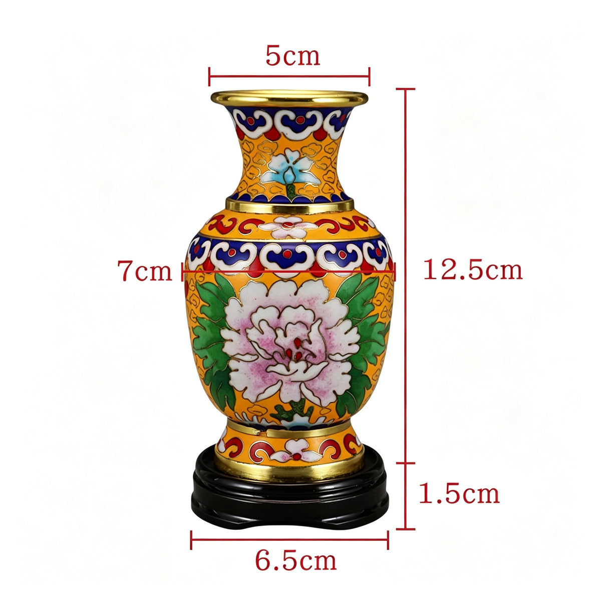 JCJ Cloisonne Vase Pair Traditional Copper Enamel Dragon Floral Decorative
