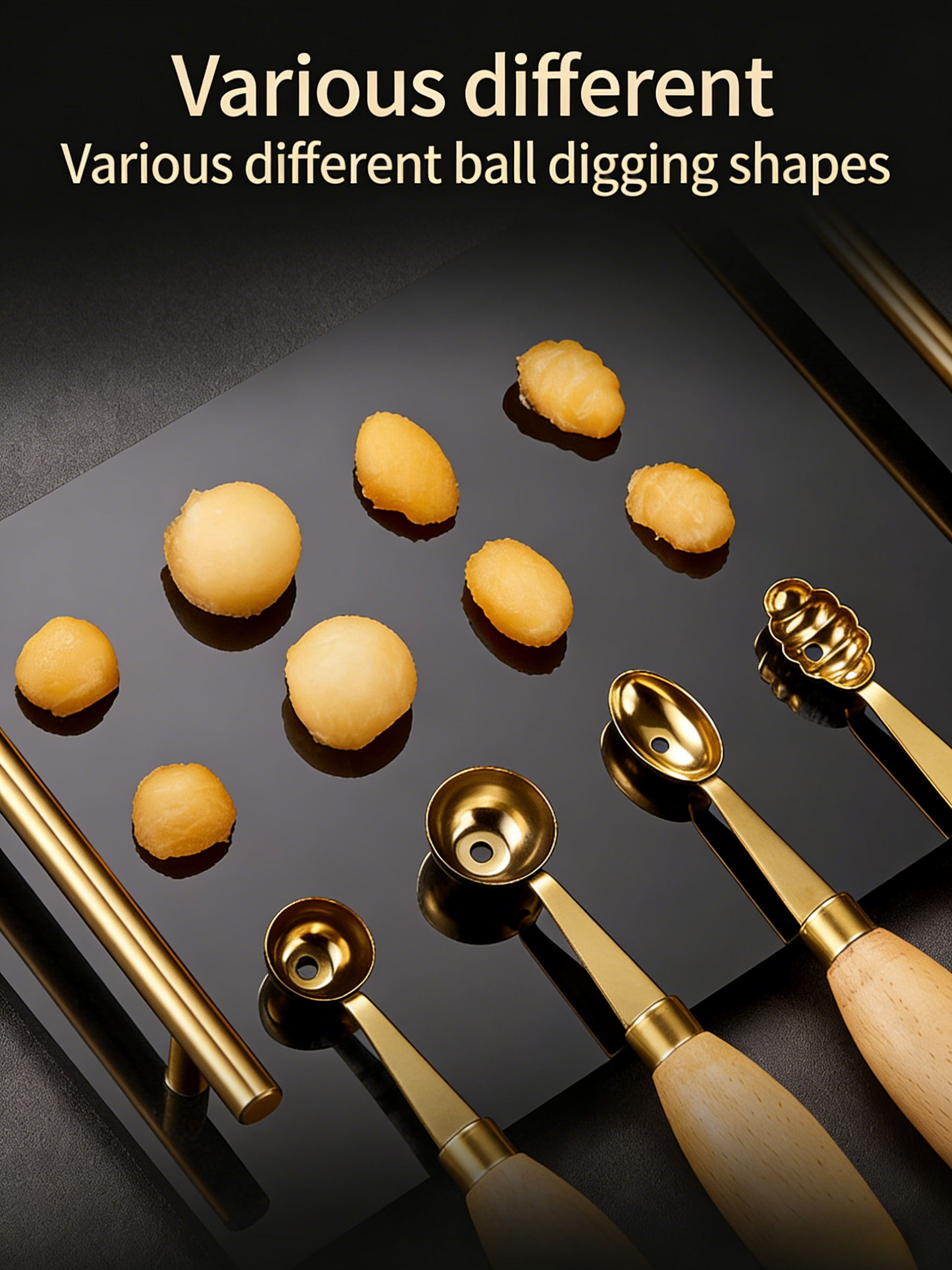 HGD 304 Stainless Steel Fruit Tool with Beech Wood Handle | Melon Baller, Carving Knife & Peeler