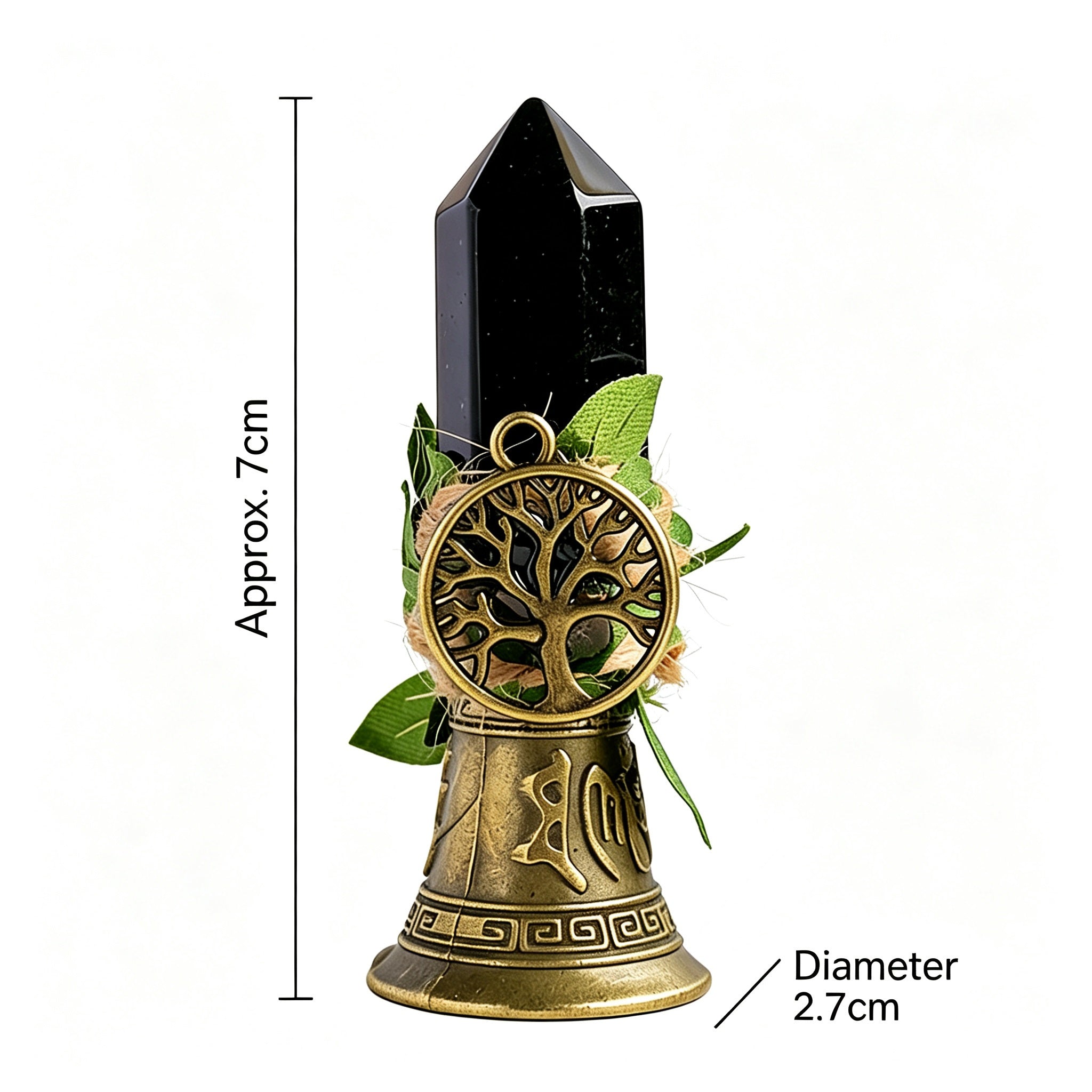 RYS Crystal Point Hand Bell with Tree of Life Charm - Natural Gemstone Decorative Ornament for Home & Spiritual Gifts