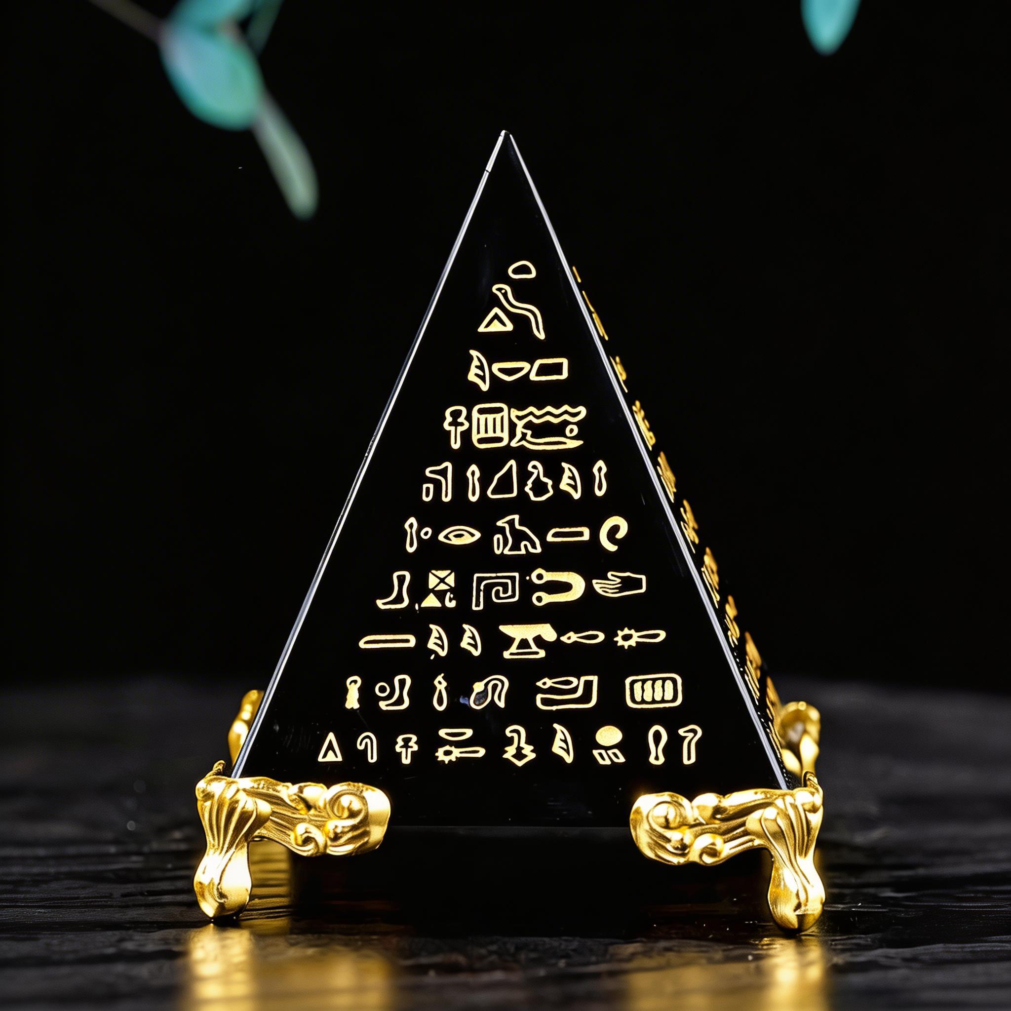 RYS Natural Obsidian & Clear Quartz Crystal Pyramid with Engraved Sutra | Meditation Energy Tower for Healing & Spiritual Decor