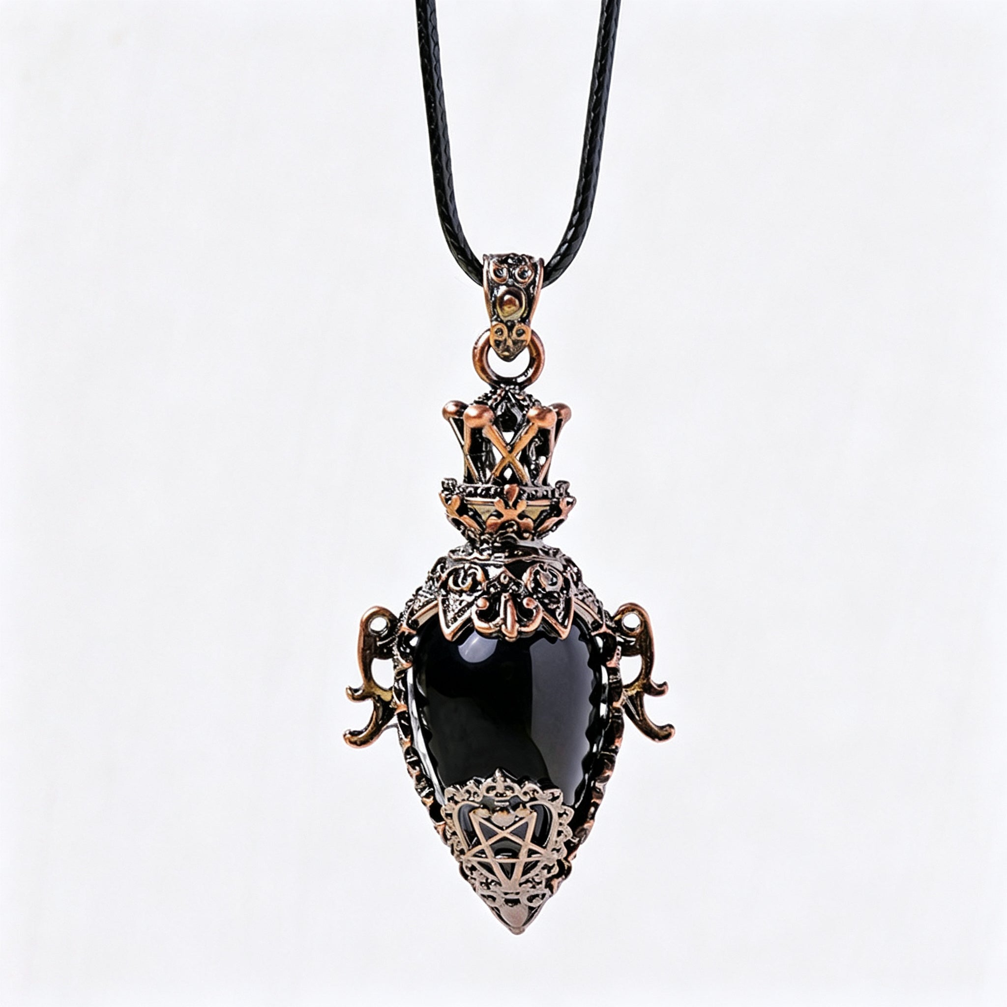 RYS Vintage Bronze Hollow Crystal Bottle Pendant Necklace | Natural Gemstone Drop Pendulum Necklace, 6×3CM Raw Crystal Amulet for Gift