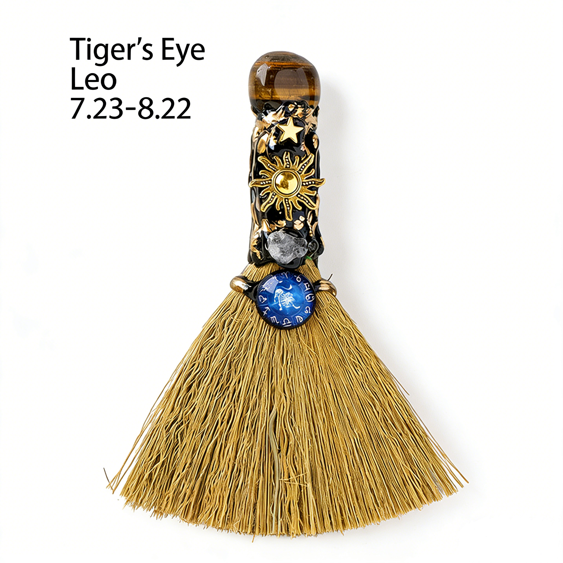 RYS Handmade Witch Broom with Natural Crystal | Zodiac Sign Altar Decor | Aries Amazonite Mini Broom for Wiccan & Pagan Gifts