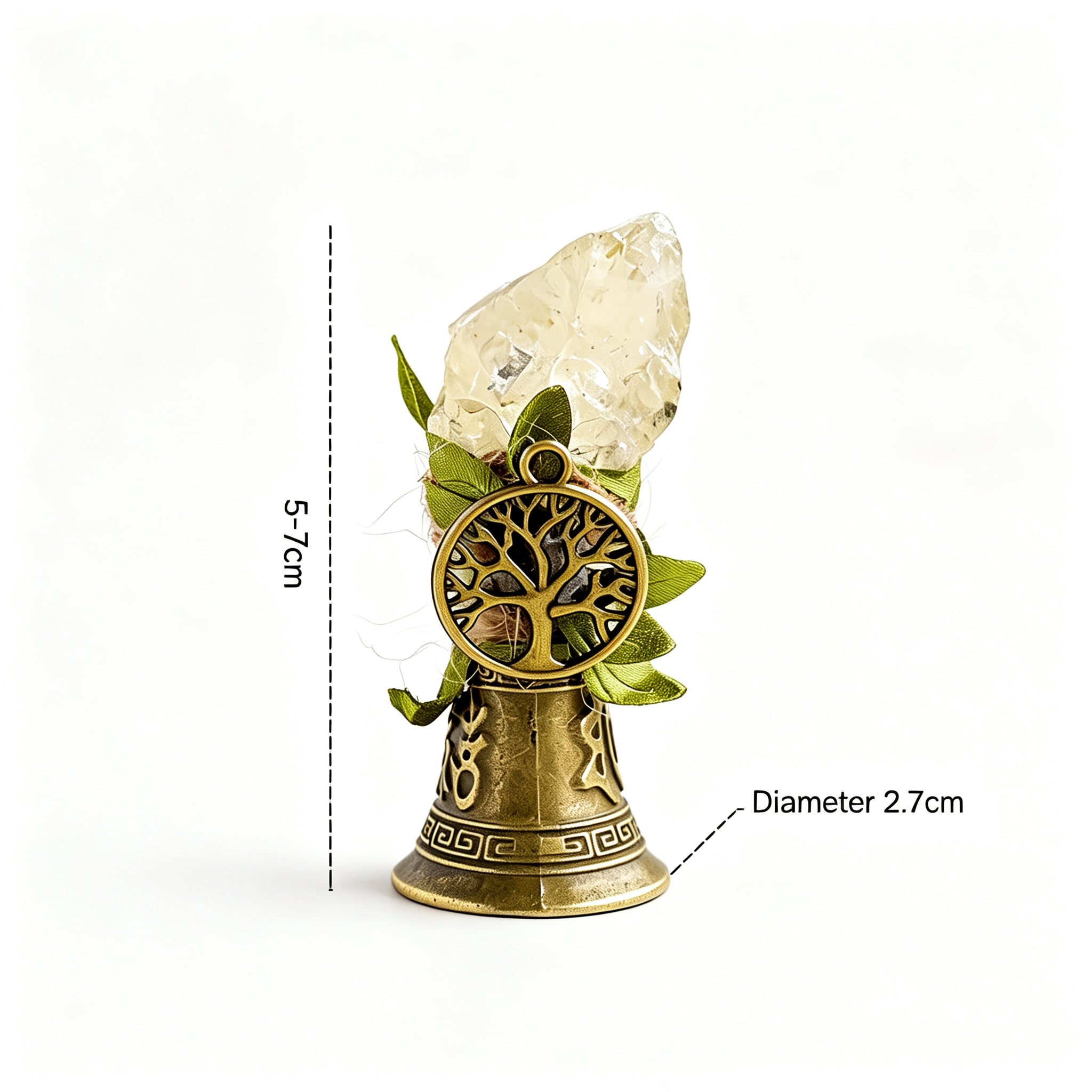 RYS Crystal Point Hand Bell with Tree of Life Charm - Natural Gemstone Decorative Ornament for Home & Spiritual Gifts