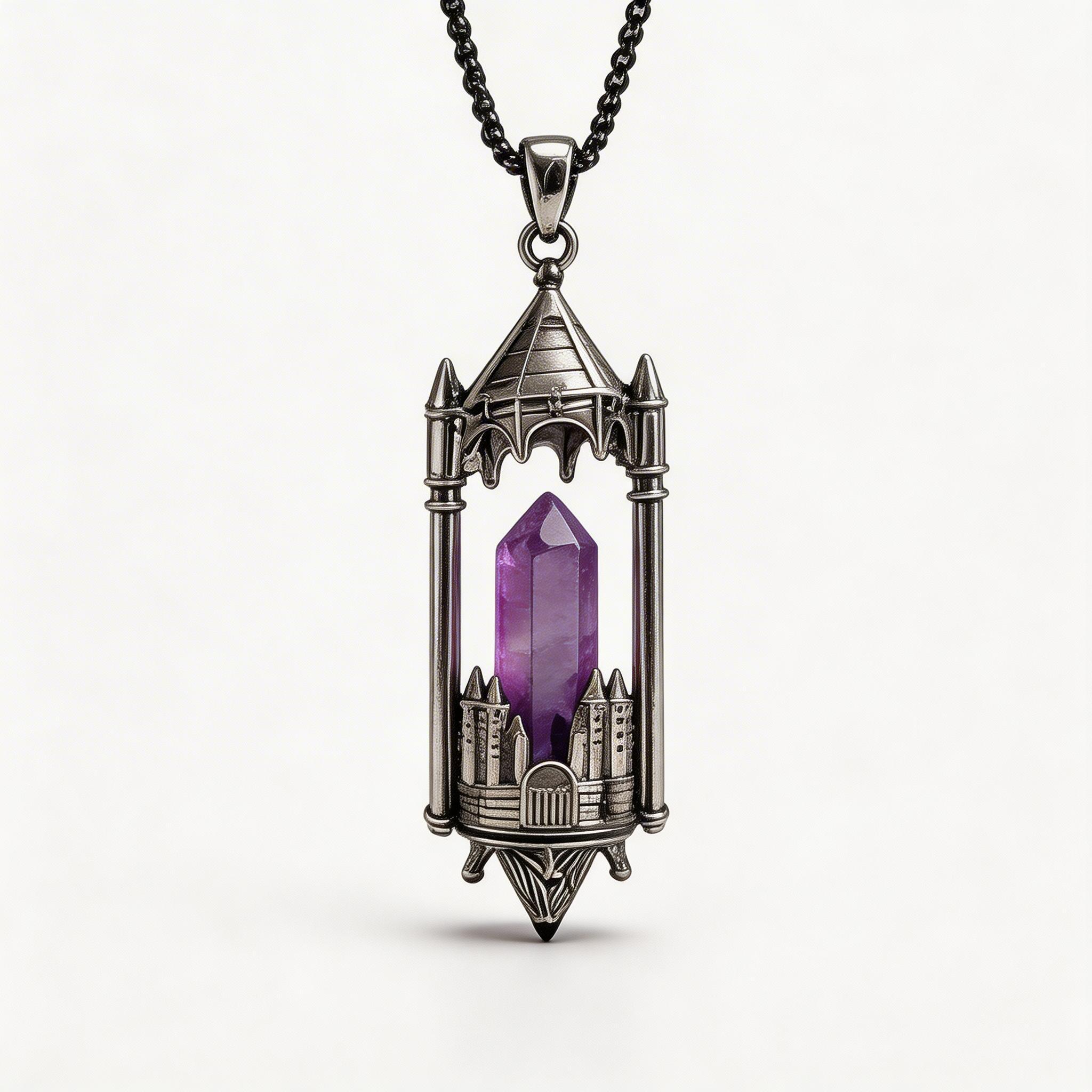 RYS Fantasy Castle Natural Crystal Point Pendant | Multi-Metal (Titanium/Silver/Gold) Options, Includes Chain