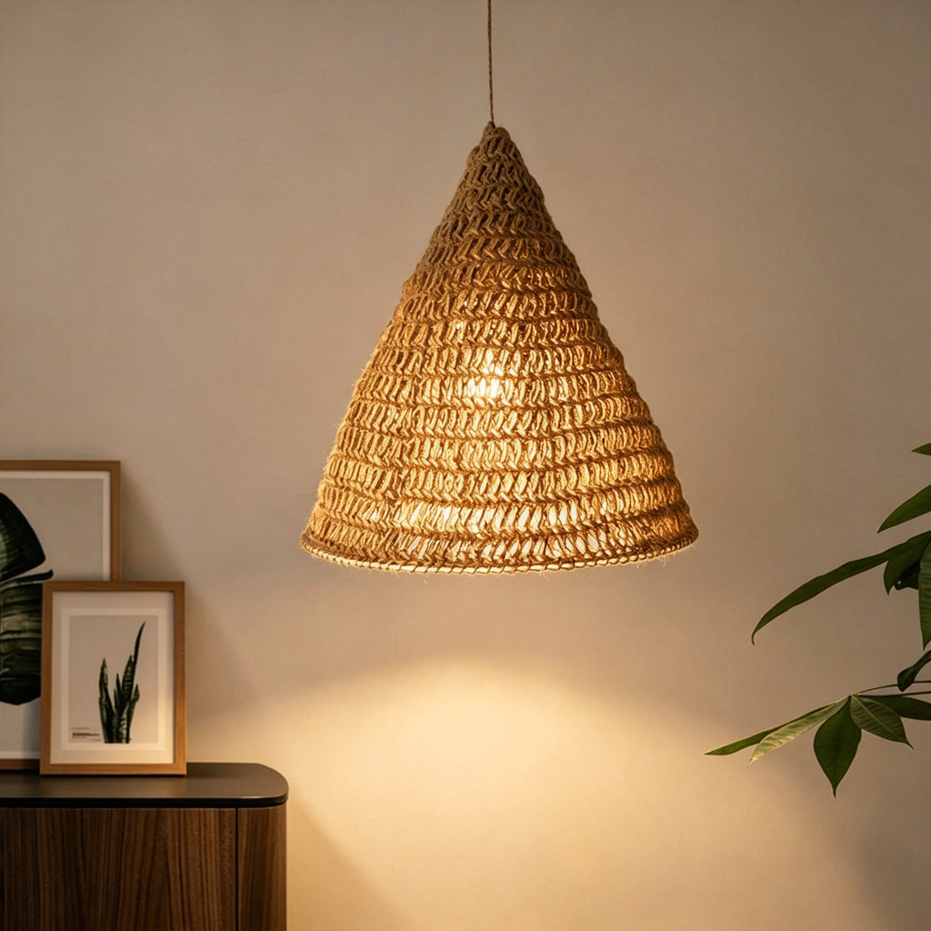 JXG Hand Woven Linen Style Pendant Lampshade Boho Handmade Ceiling Lamp Shade for Home Cafe Decor