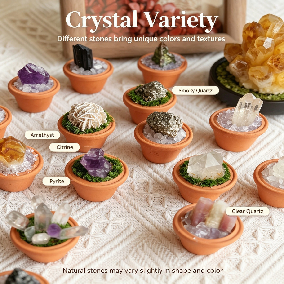RYS Natural Crystal Raw Ore Ceramic Pot Bonsai, Gemstone DIY Potted Ornament, Home Desktop & Car Decor