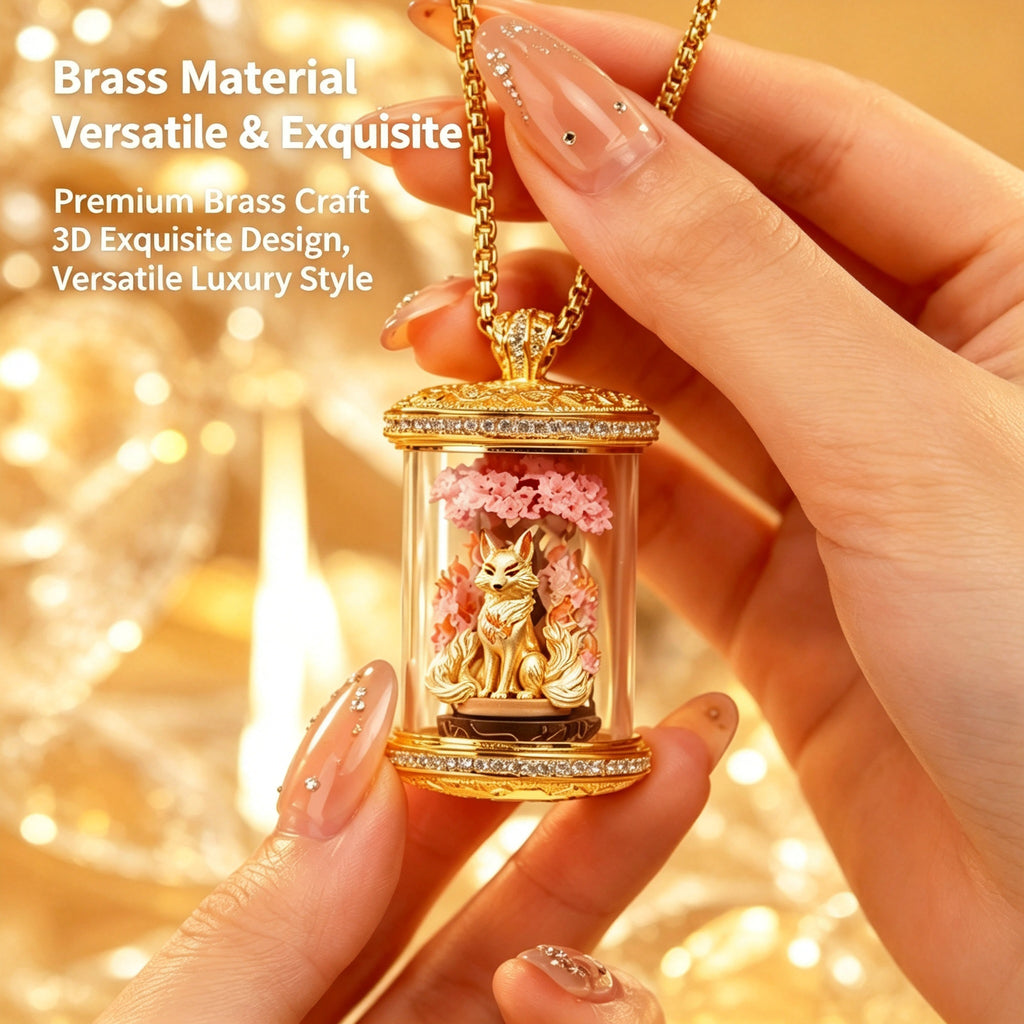 PTR Brass Hand‑painted 3D Statue Pendant Cylindrical Hollow Locket Necklace