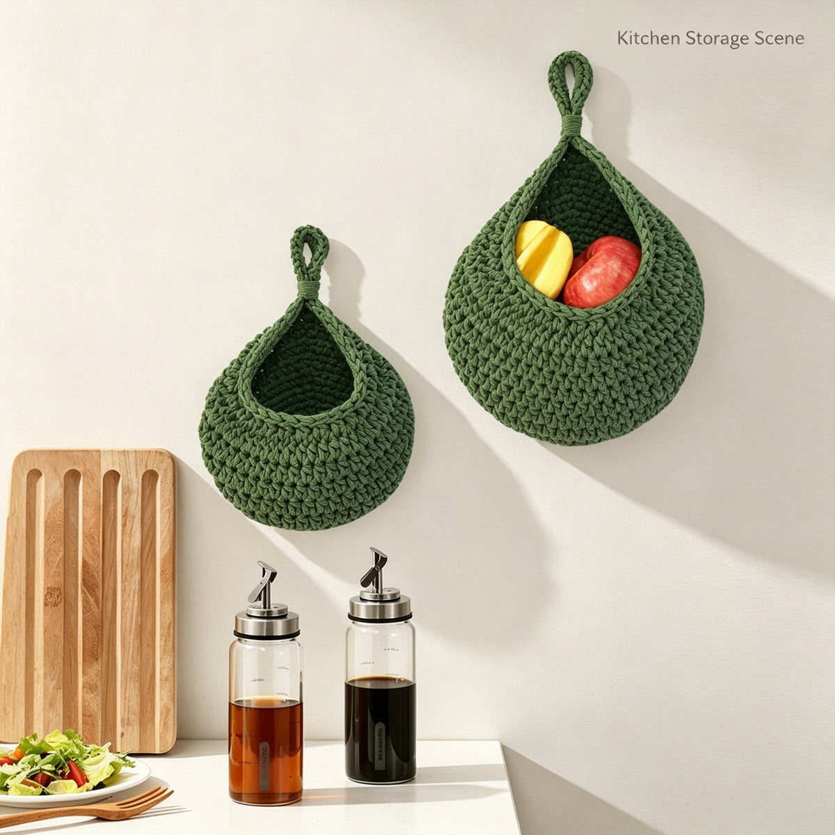 JXG Handwoven Hanging Storage Basket Teardrop Nest Fruit Vegetable Organizer Ins Style Cotton Wall Hanging Net Bag