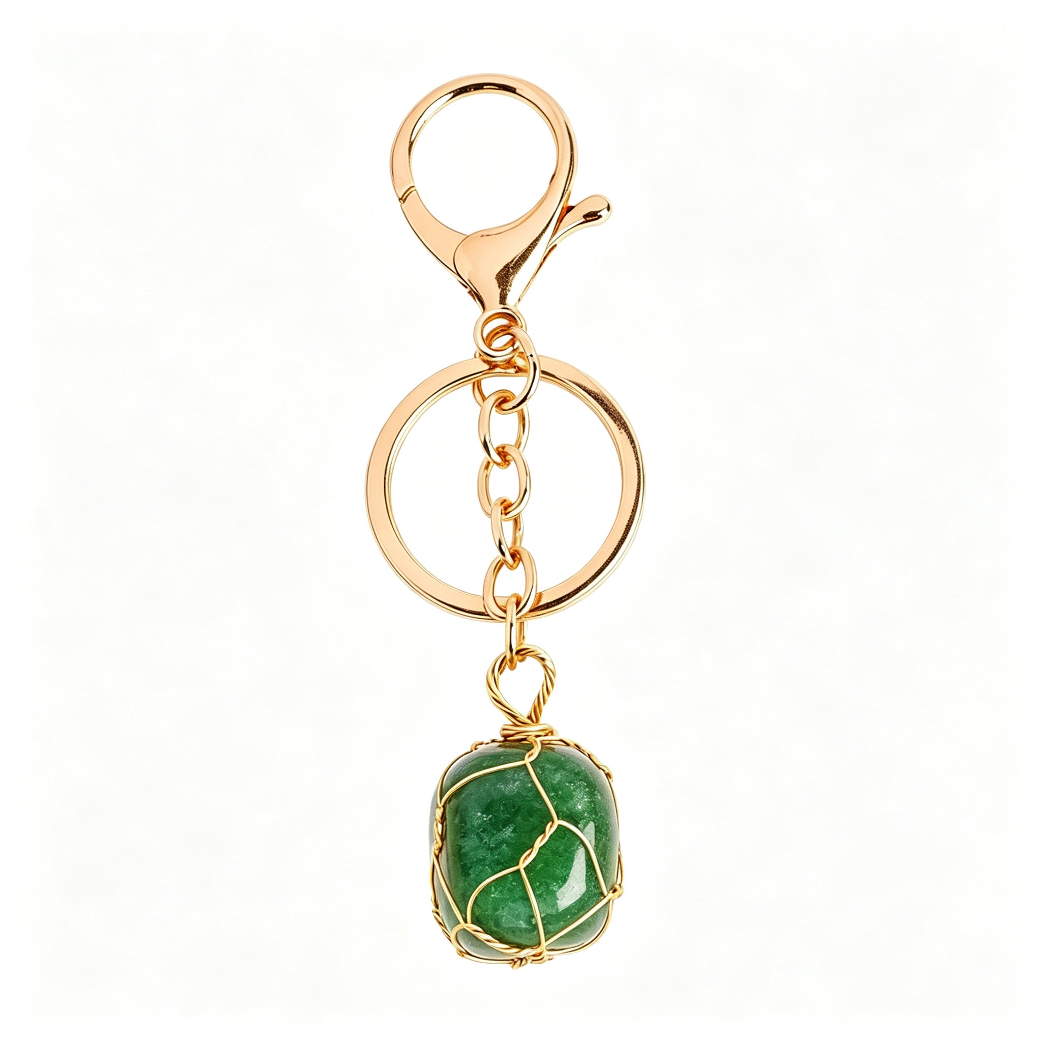 RYS Natural Rough Crystal Handmade Mesh Pouch Keychain Irregular Tumbled Stone Bag Charm