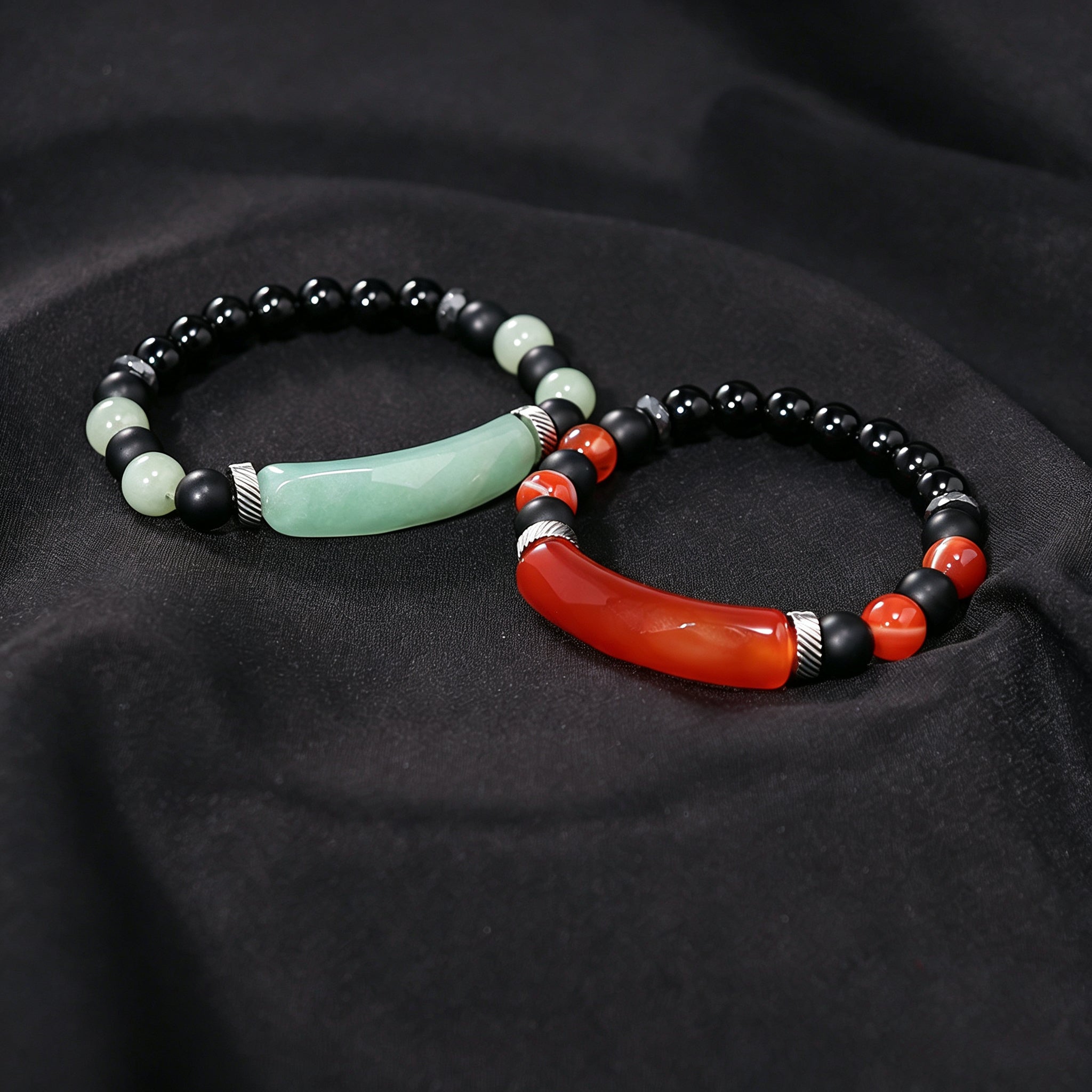 RYS Natural Crystal Beaded Bracelet - Handmade Agate & Tiger Eye Wristband