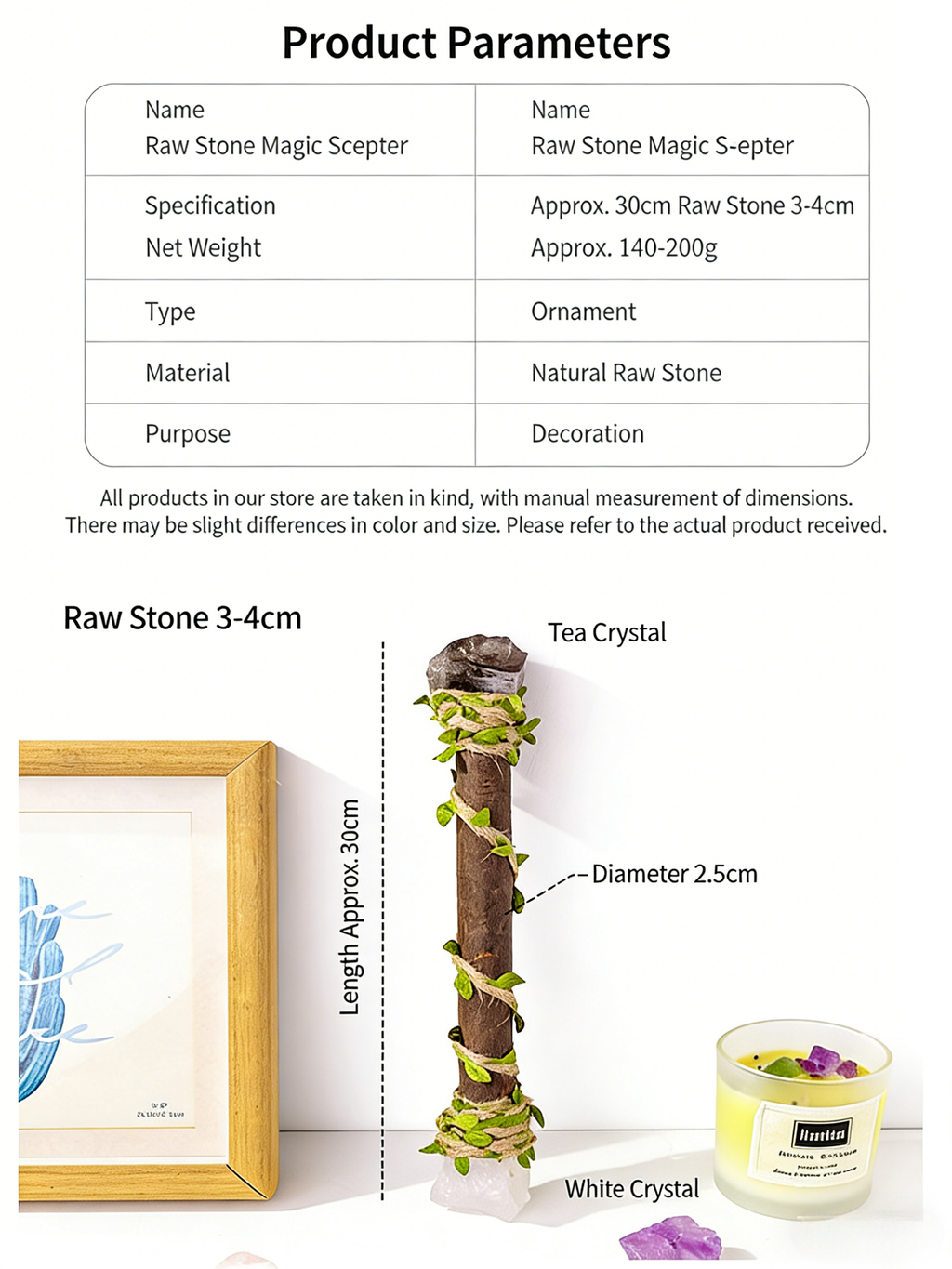 RYS Natural Crystal Wizard Wand, Handmade Wooden Crystal Scepter for Witchcraft, Healing & Home Decor - Perfect Spiritual Gift
