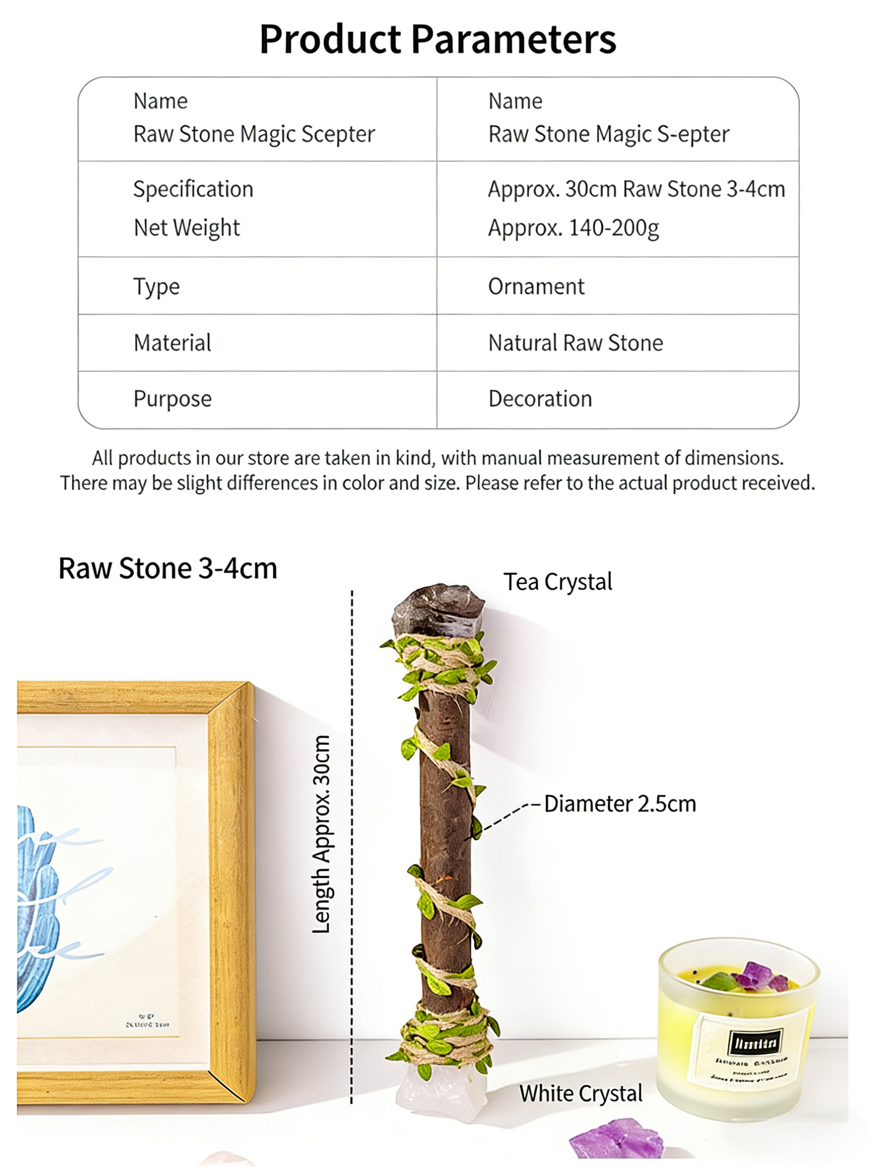 RYS Natural Crystal Wizard Wand, Handmade Wooden Crystal Scepter for Witchcraft, Healing & Home Decor - Perfect Spiritual Gift