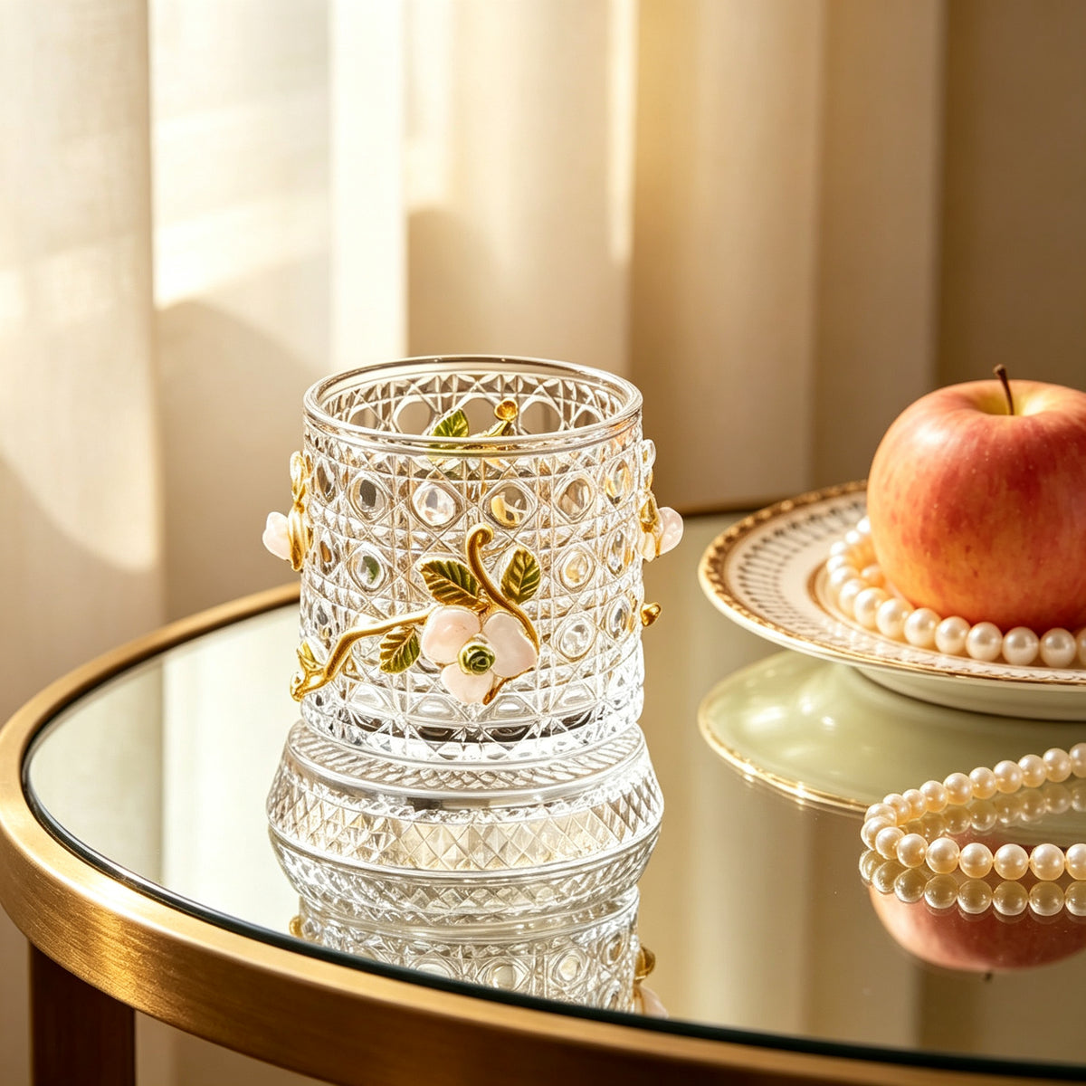 RYS Spinning Crystal Whiskey Glass Handmade Enamel Flower Tumbler