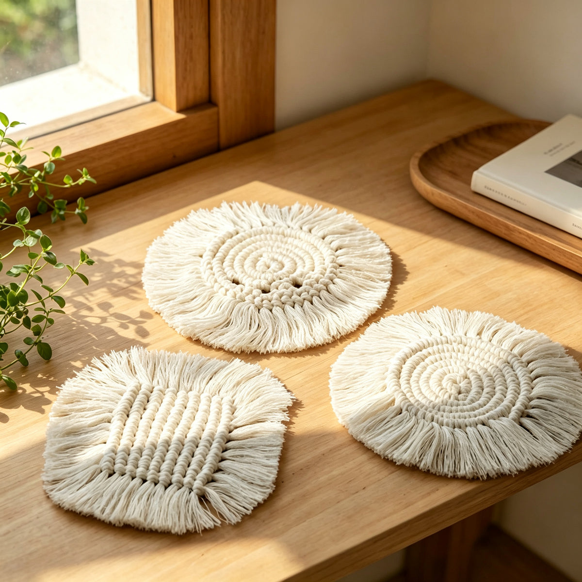 JSE Handwoven Cotton Cord Coasters Boho Absorbent Drink Mats