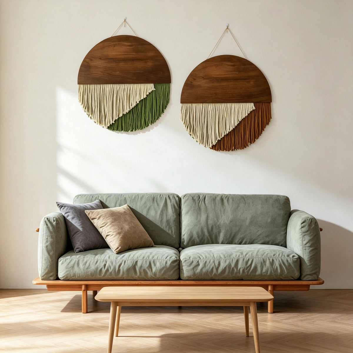 JXG Half‑Round Wood Board Cotton Rope Tassel Wall Tapestry Boho Wall Hanging Decor