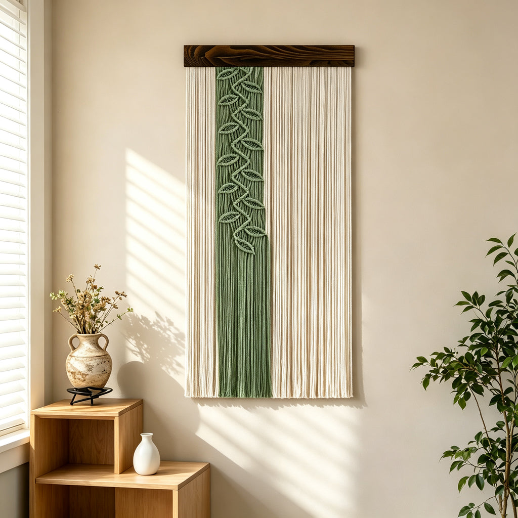 JXG Custom Handwoven Leaf Tassel Wall Hanging Cotton Wooden Board Boho Macrame Wall Decor for Home Decoration