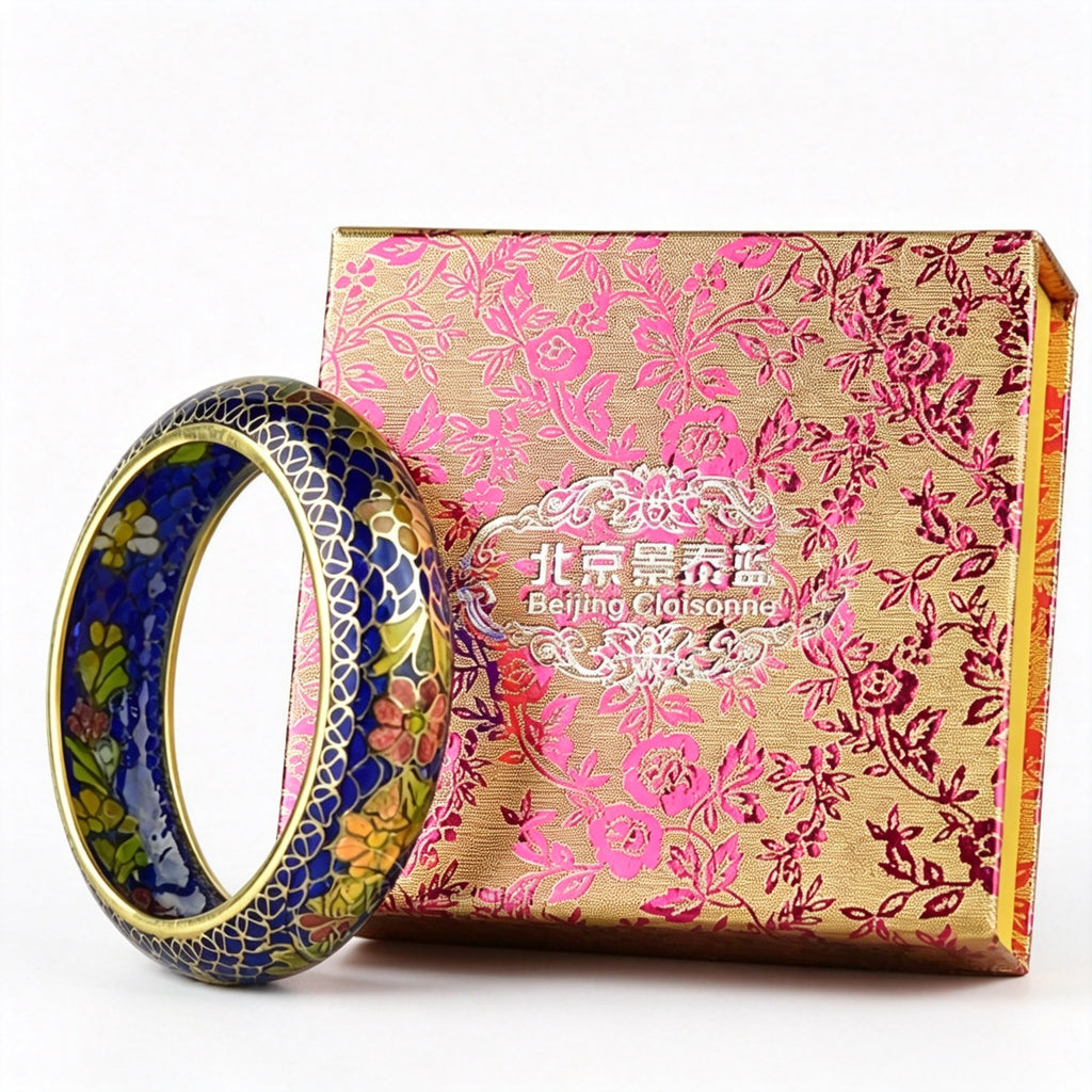 JCJ Vintage Beijing Hollow Cloisonne Bangle, Intricate Handmade Filigree Enamel Collectible Bracelet for Premium Gifting