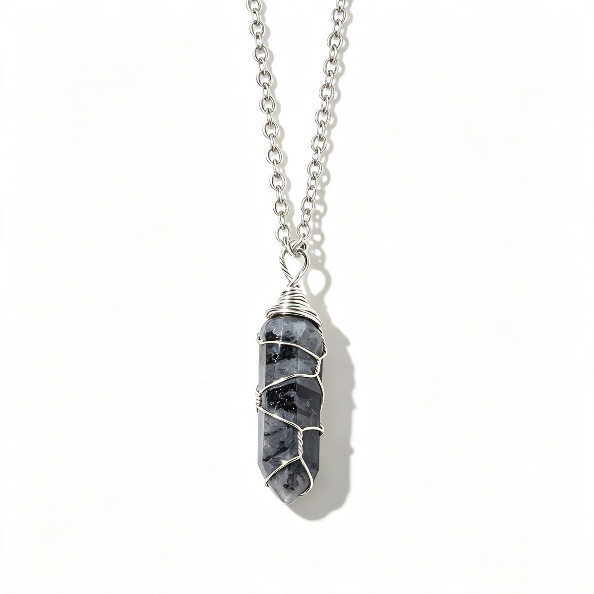 RYS Natural Hand Wire Wrapped Crystal Point Pendant Necklace, Minimalist Daily Jewelry Gift
