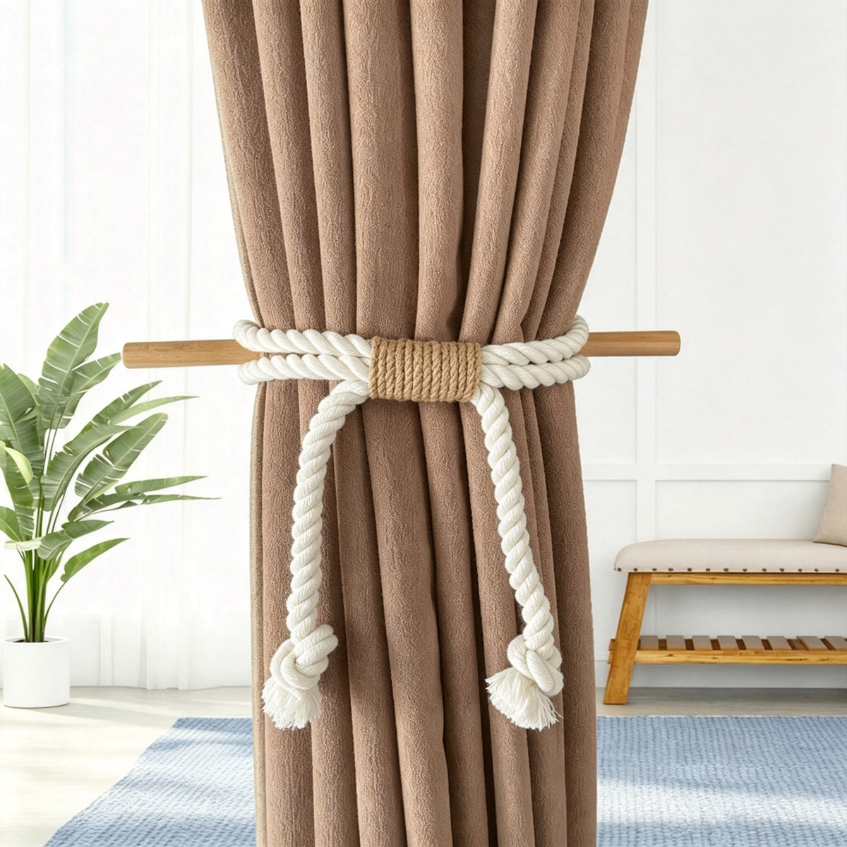 JXG Handwoven Cotton Curtain Tie Backs Boho Rope Tiebacks Set of 2