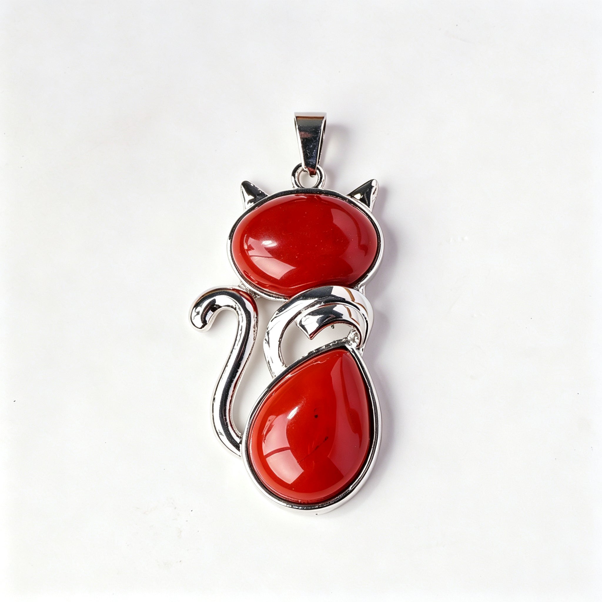 RYS Natural Crystal Gemstone Cat Pendant with Leather Cord