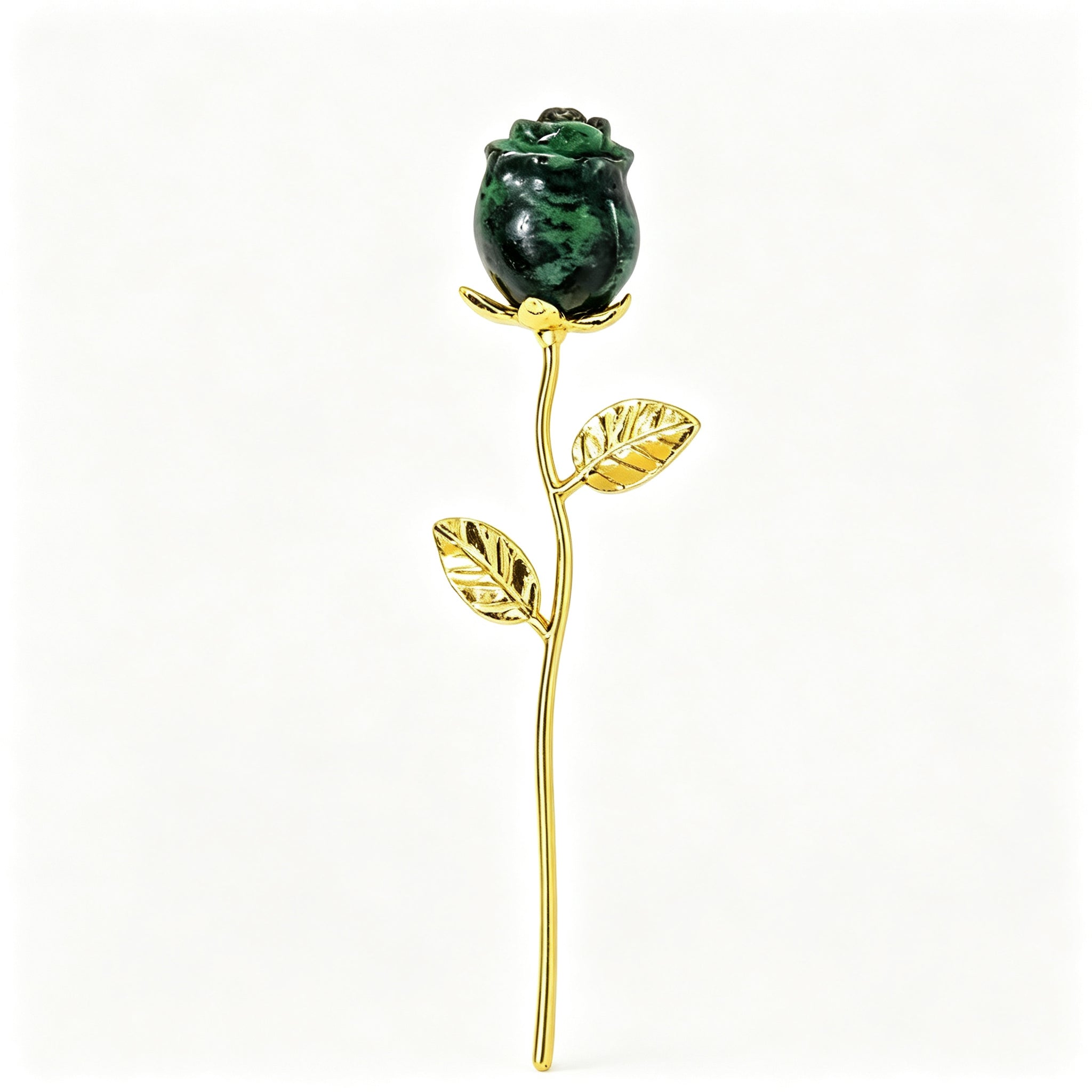 RYS Natural Crystal Rose Flower Figurine | Hand-Carved Gemstone Rose with Gold/Silver Metal Stem - Valentine's & Wedding Favor Gift