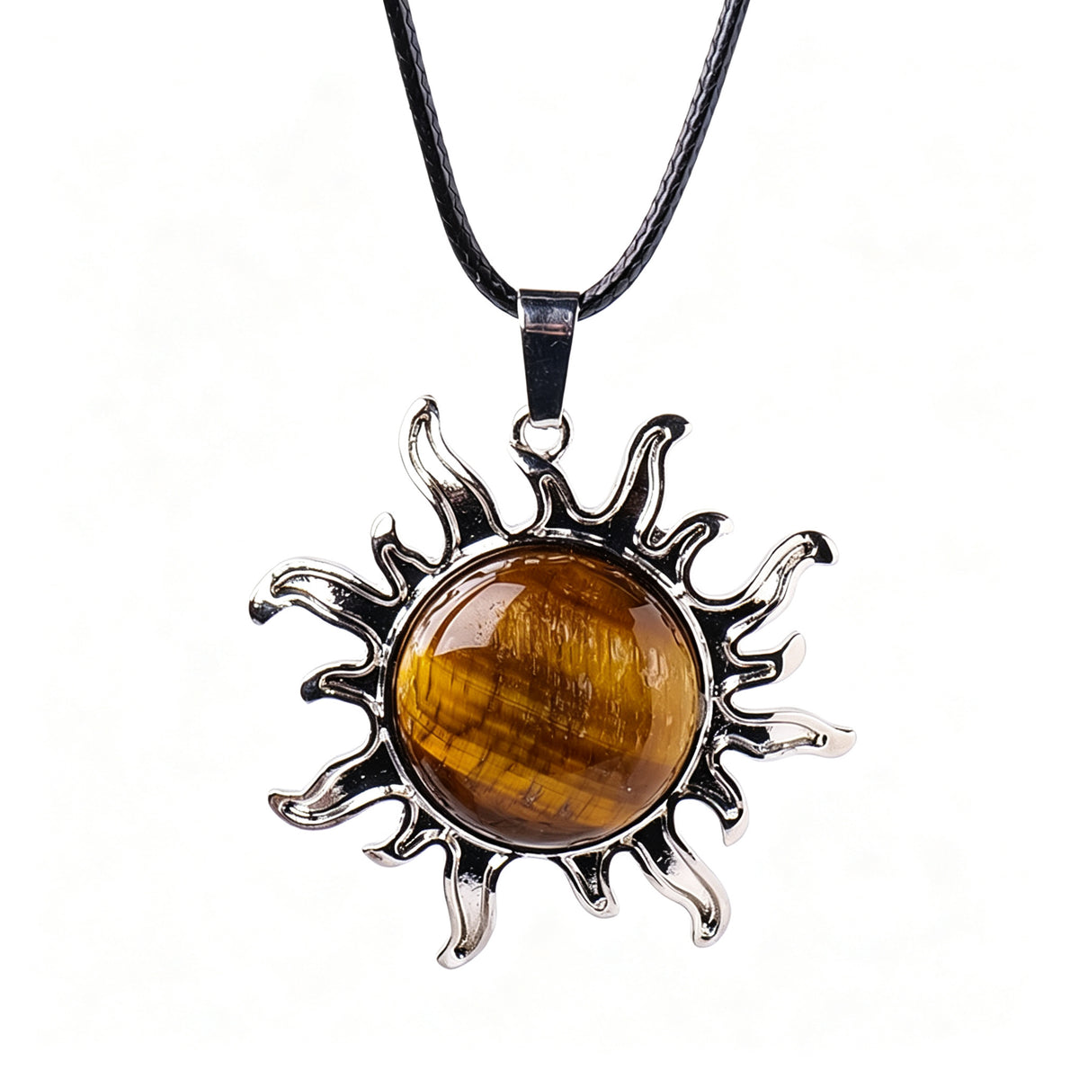 RYS Natural Gemstone Sun Pendant Vintage Alloy Charm for Necklace Jewelry Making