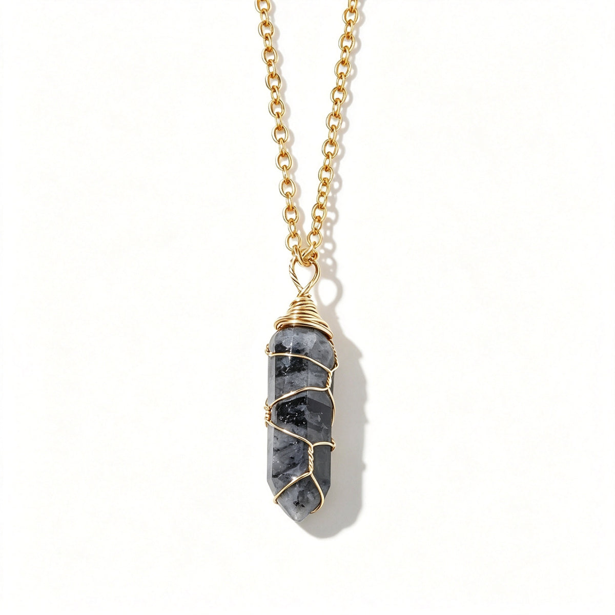 RYS Natural Hand Wire Wrapped Crystal Point Pendant Necklace, Minimalist Daily Jewelry Gift