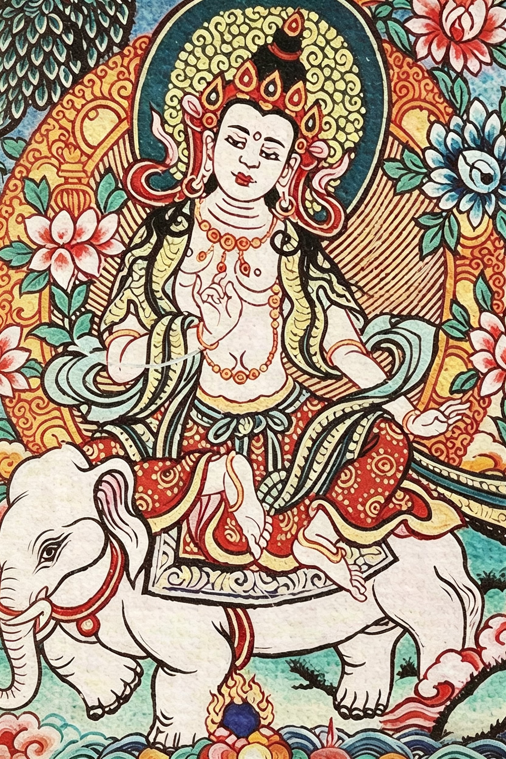 RYS Hand-Painted Thangka Buddha Pendant Necklace | 18K Gold Plated Alloy | Tibetan Patron Saint Amulet for Zodiac Signs | Spiritual Protection Jewelry