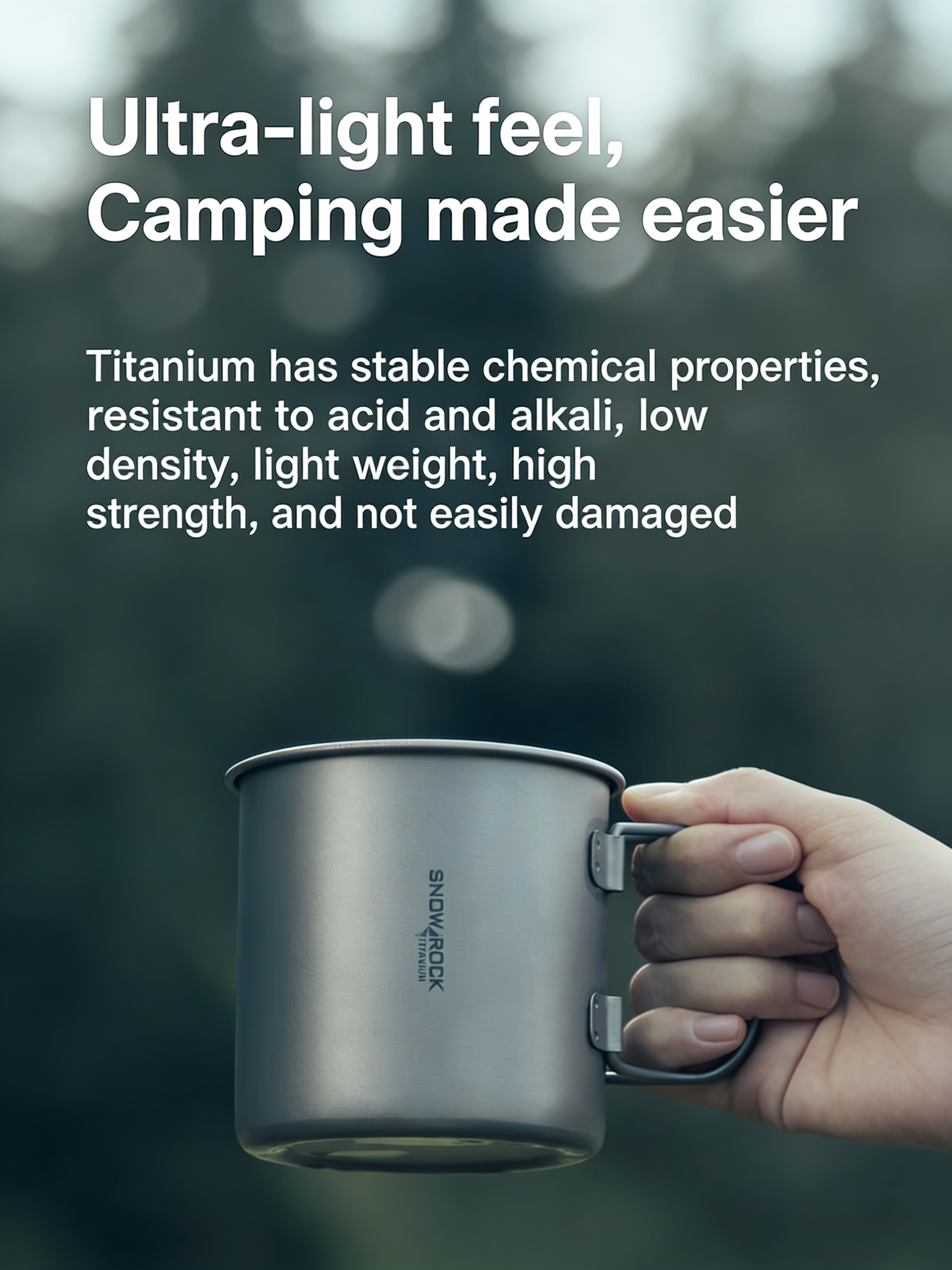SNR Leichter Titanbecher mit Klappgriff | Tragbarer Campingbecher mit Deckel & Silikonhülle | 300ml-600ml