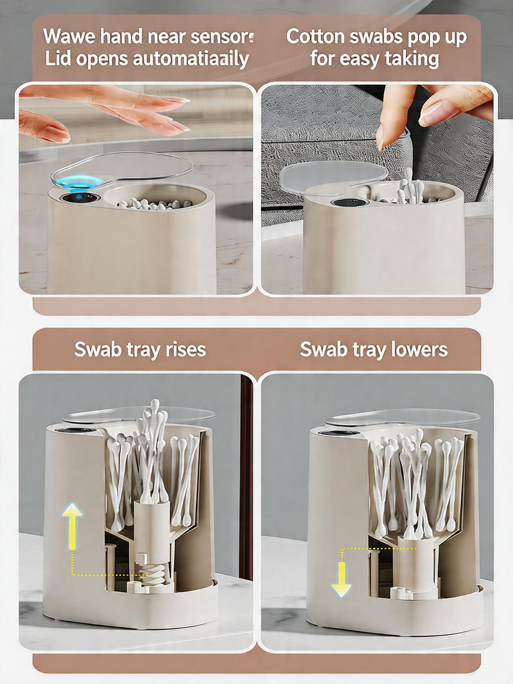 EST Automatic Sensor Cotton Swab Dispenser, Rechargeable/Battery Operated Electric Cotton Bud Storage Box for Bathroom & Home